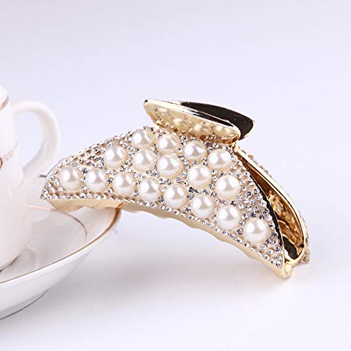 2-Pack Rhinestone Hair Claw Clips with Imitation Pearls - Non-Slip Hair Clamps for Women & Girls - Perfect for Parties, Weddings & Everyday Hairstyles