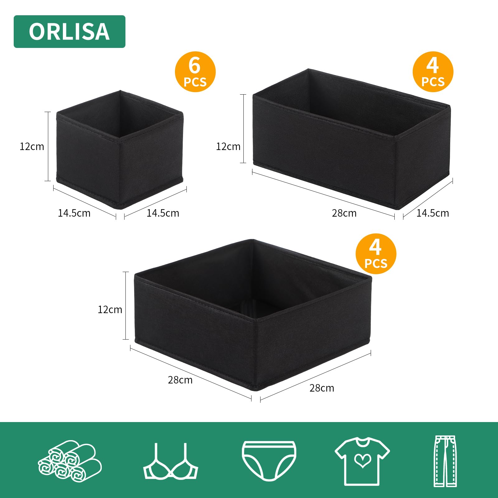 Foldable Washable Drawer Organizer for Nursery Clothes & Dresser - Black Storage Bins for Baby Clothes, Kids' Room Organization & Home Storage Solutions