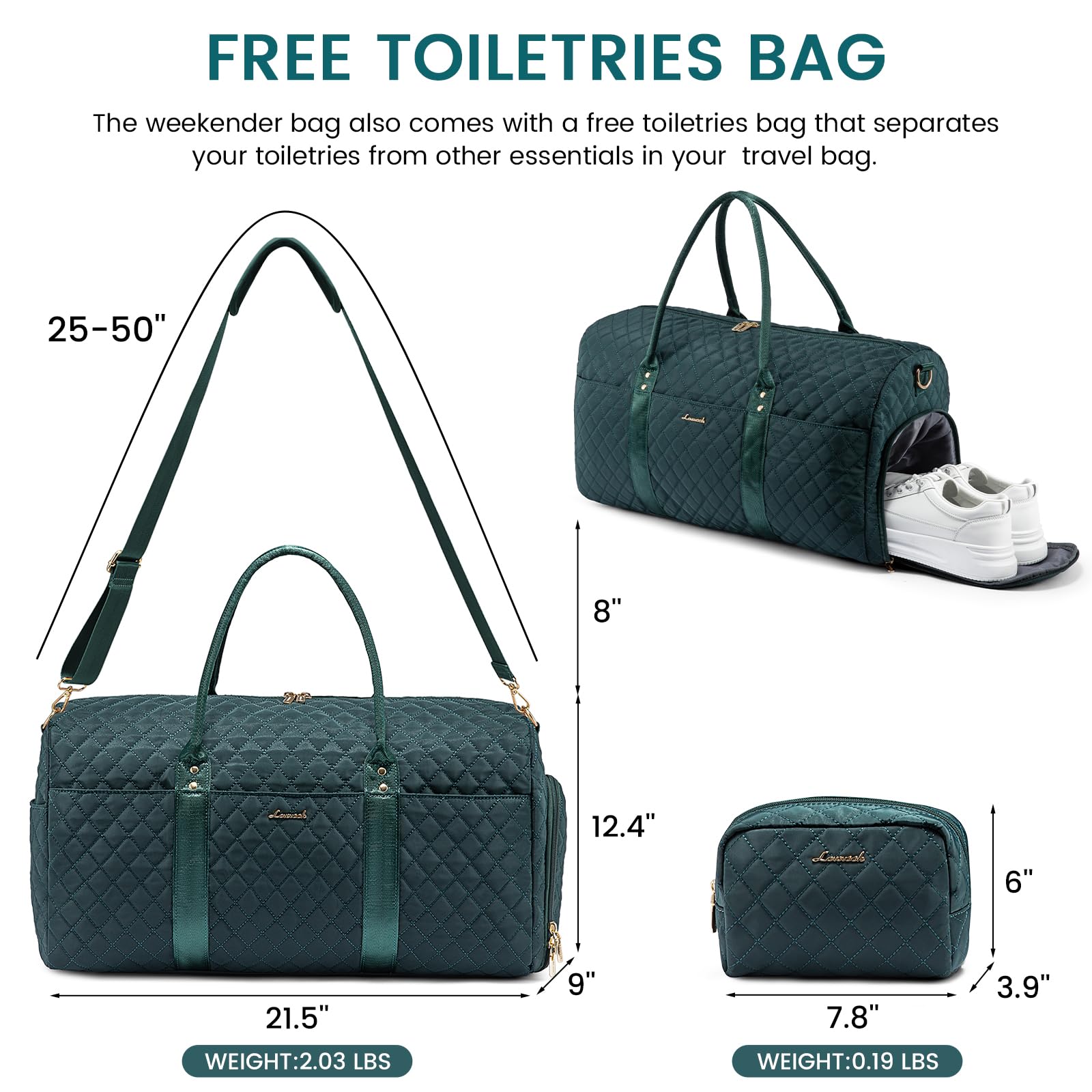 LOVEVOOK Travel Duffle Bag for Women - Waterproof Carry On Overnight Bag with Shoe Compartment & Wet Pocket | Gym, Hospital, Weekend Getaway & Labor Delivery Bag | Includes Free Toiletry Bag for Convenient Travel