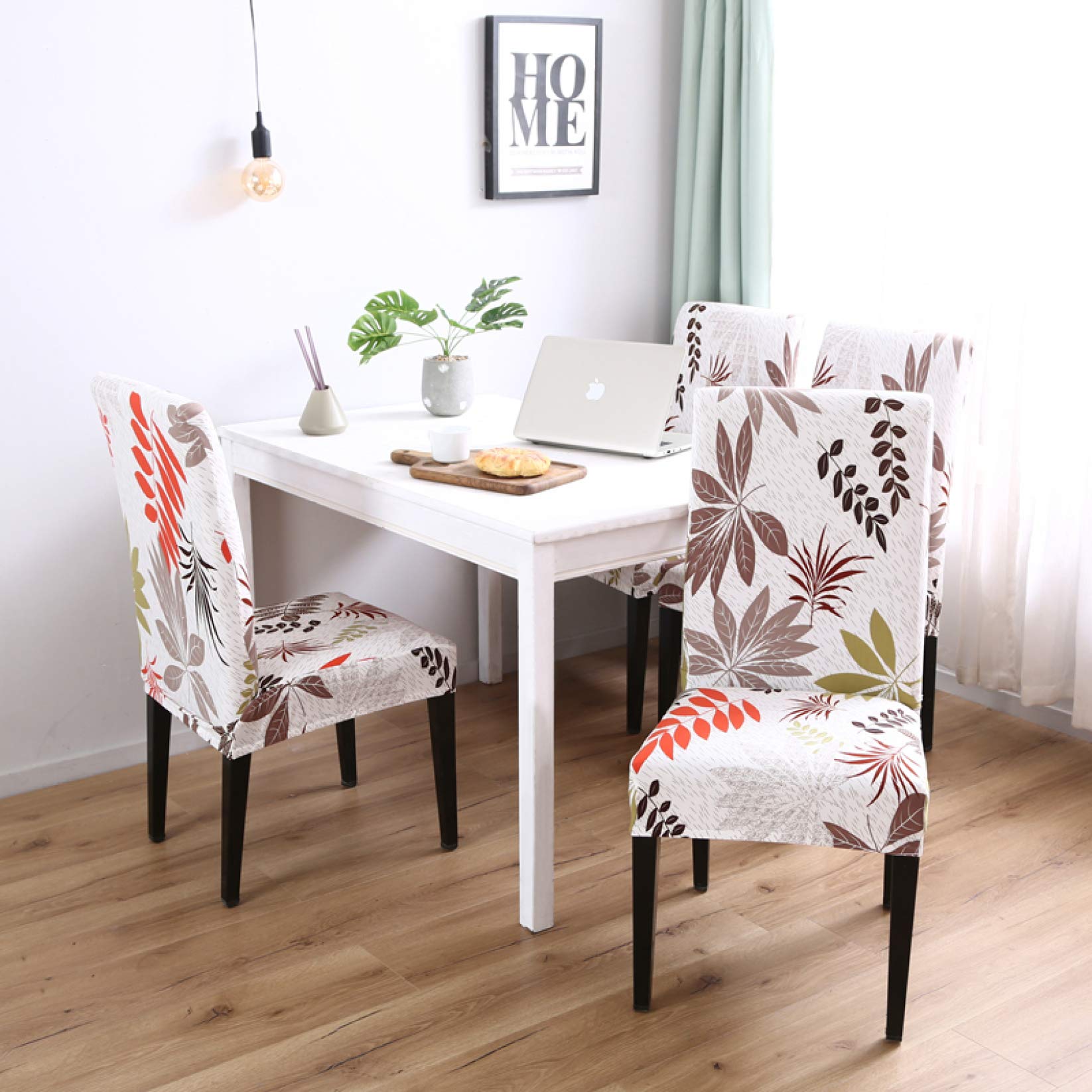 KKONION 4Pc/6Pc Removable Stretch Dining Chair Covers - Universal Fit for Folding Chairs, Banquet & Home Use - Printed Leaf Design Slipcovers - Perfect for Weddings, Parties & Everyday Dining Protection