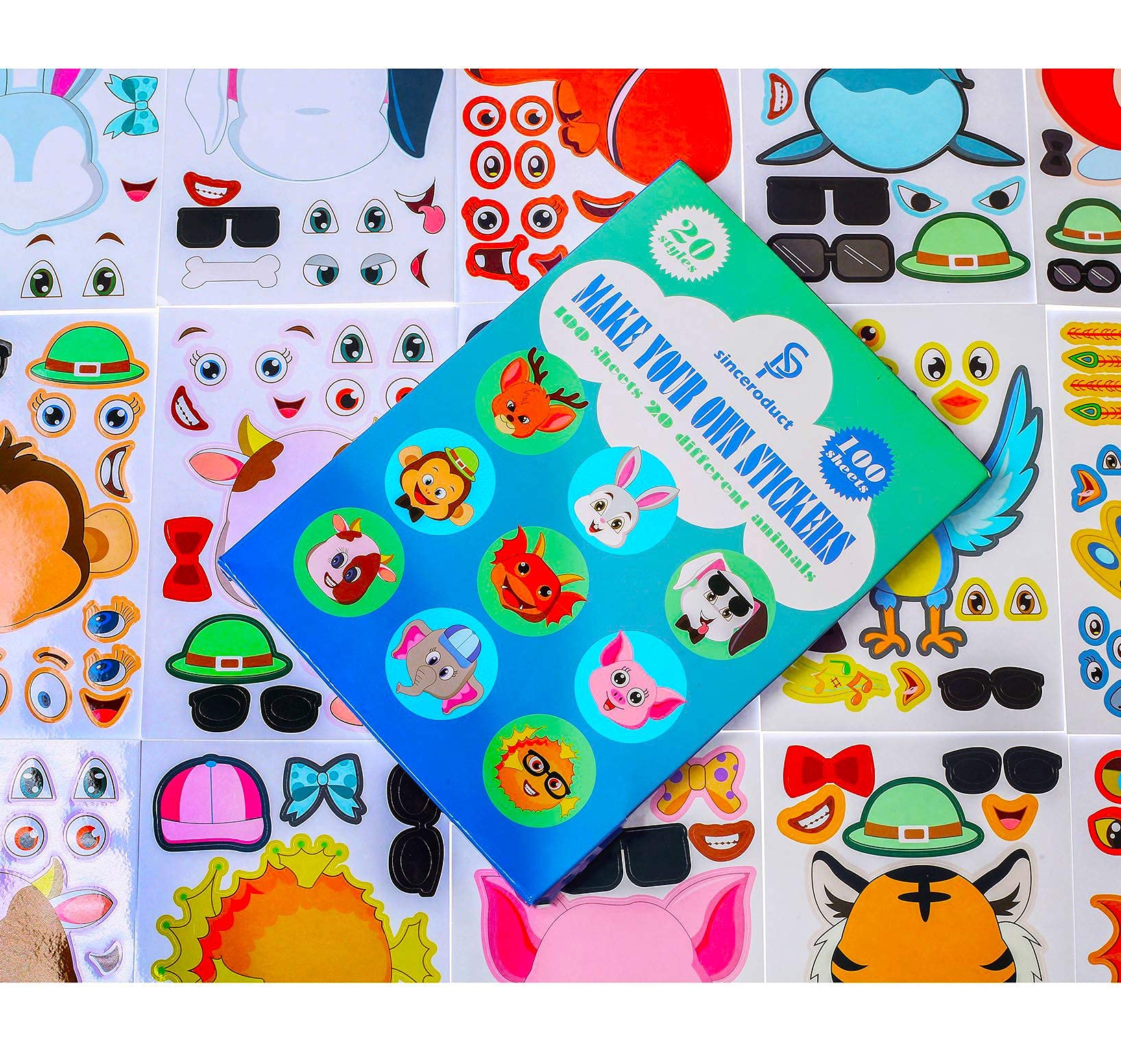Kids Stickers - 2 Packs of 200 Cute Animal Face Stickers for Scrapbooking, DIY Crafts & School Projects | Fun Decals for Notebooks, Water Bottles & More