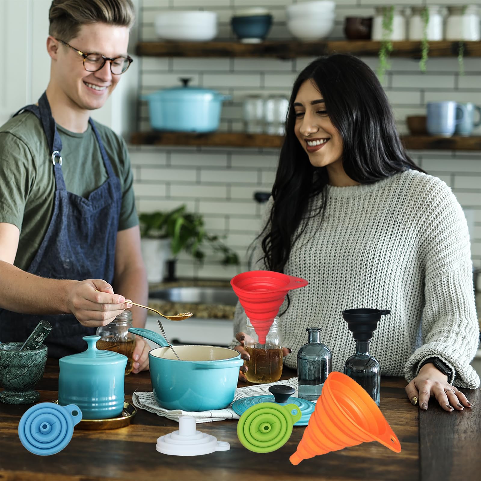 Premium Kitchen Funnel Set - 6 Pack Collapsible Silicone Funnels (Small & Large) | Food Grade, BPA-Free for Liquid Transfer, Bottle Filling & Cooking | Perfect for Home Kitchen, Camping & Baking Accessories