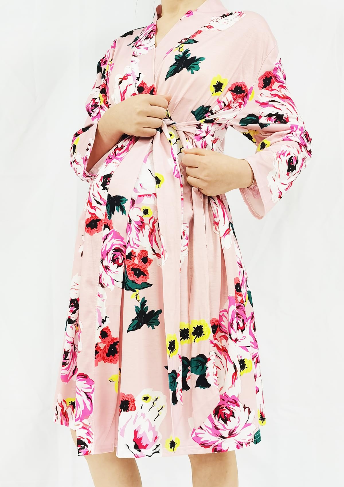 SUFEINI Maternity Robe & Swaddle Blanket Set - Soft Postpartum Nursing Robe & Baby Swaddle - Comfortable Breastfeeding Sleepwear for New Moms (Perfect for Hospital Stay, Nursing at Home & Baby Bonding)
