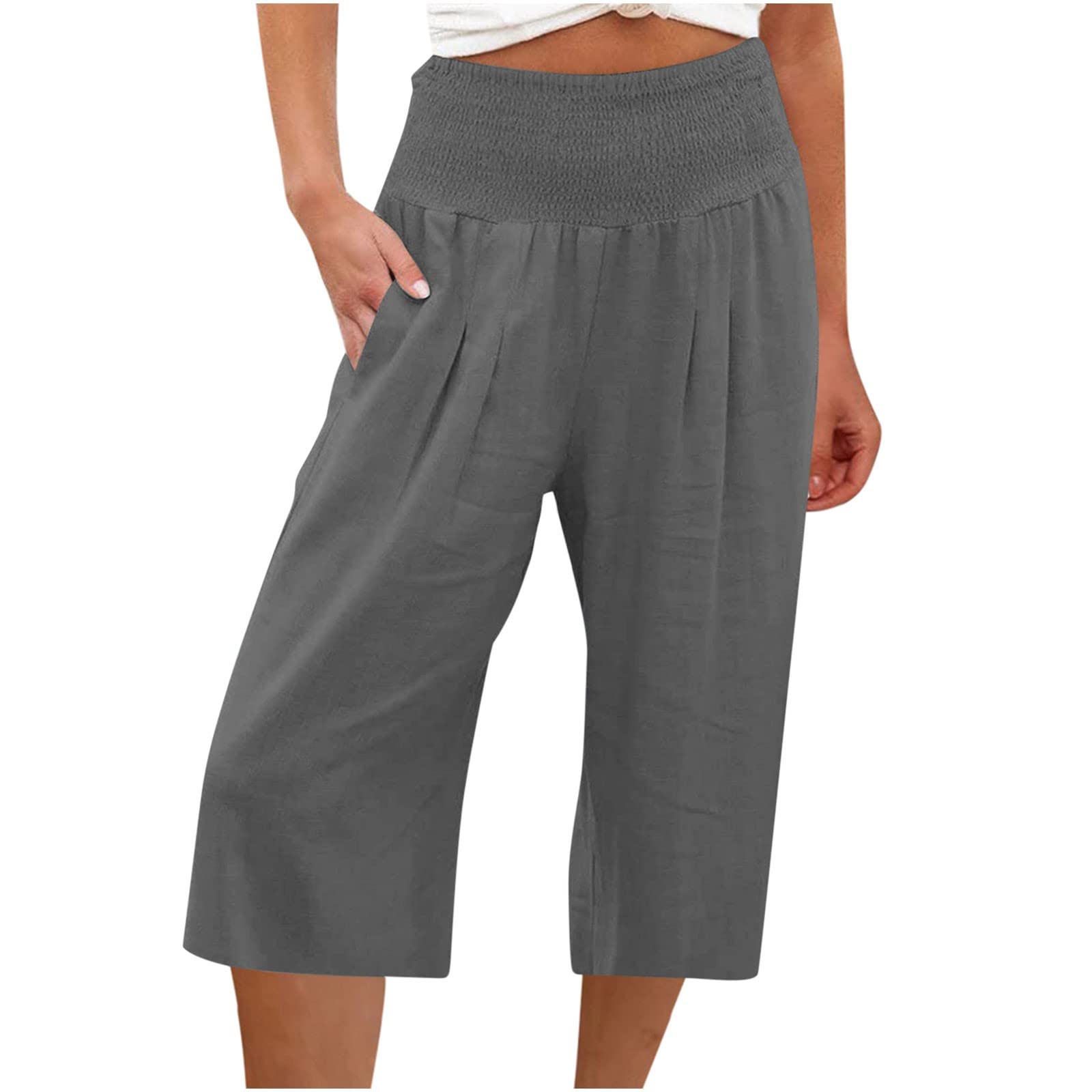 Plus Size Women's Knee-Length Shorts with Pockets - Summer Casual Elastic Waist for Outdoor & Travel