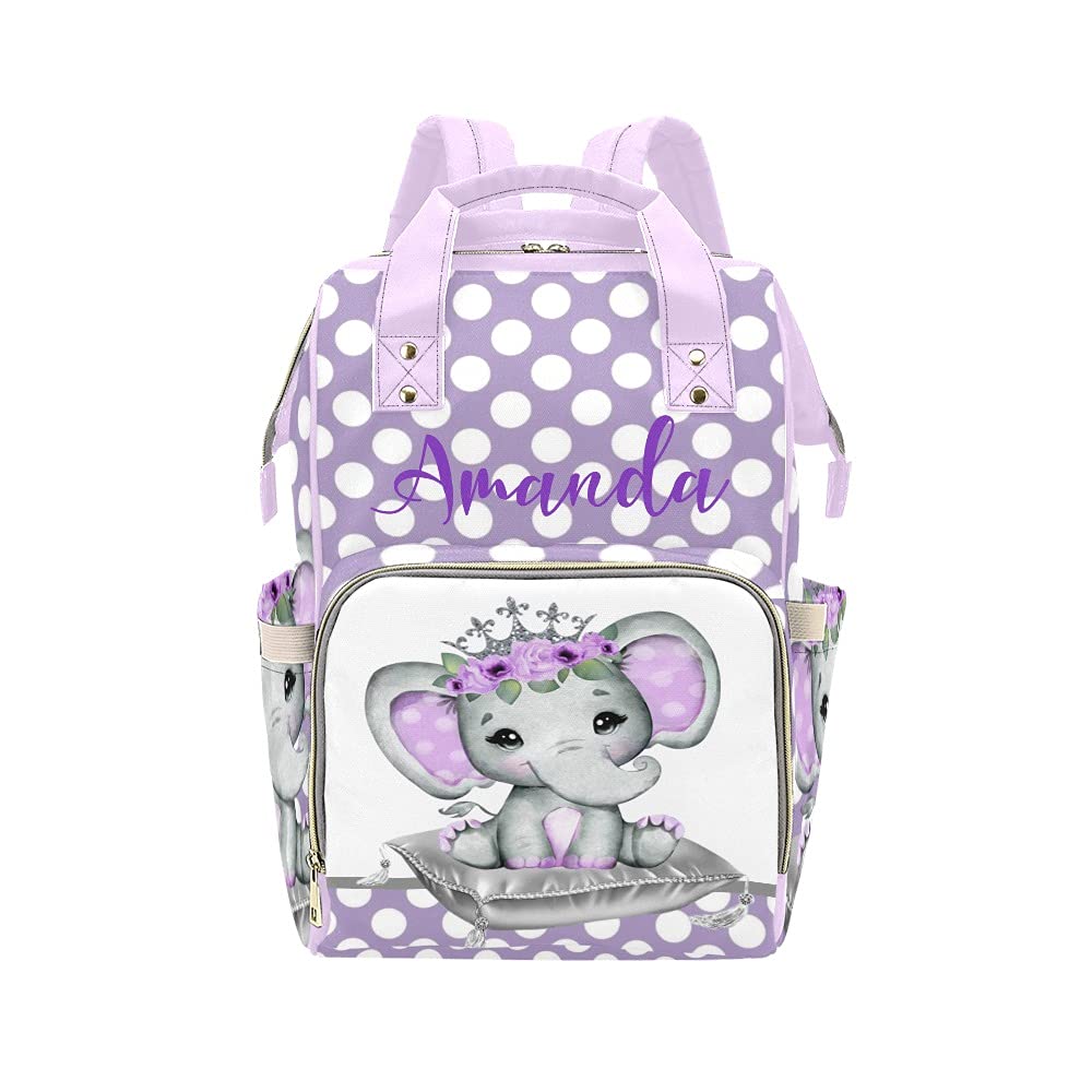 Personalized Purple Elephant Diaper Backpack - Custom Name Baby Bag for Men & Women - Waterproof Nursing Diaper Bag with Insulated Pockets - Perfect for Travel, Daycare & Family Outings