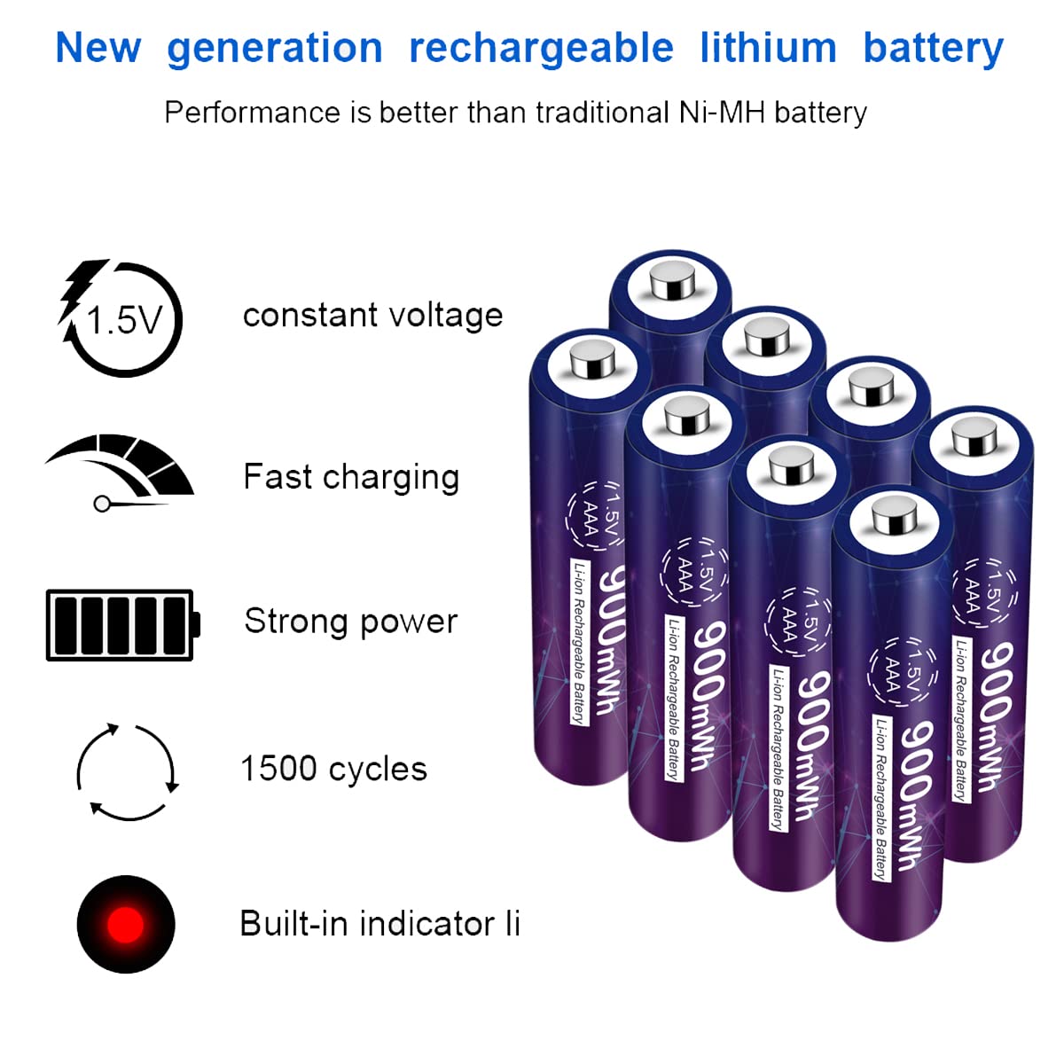 6 Pack Rechargeable AAA Lithium Batteries 1.5V with USB Charger - Long Lasting Constant Voltage Power for Cameras, Toys, Remote Controls & Electronic Devices