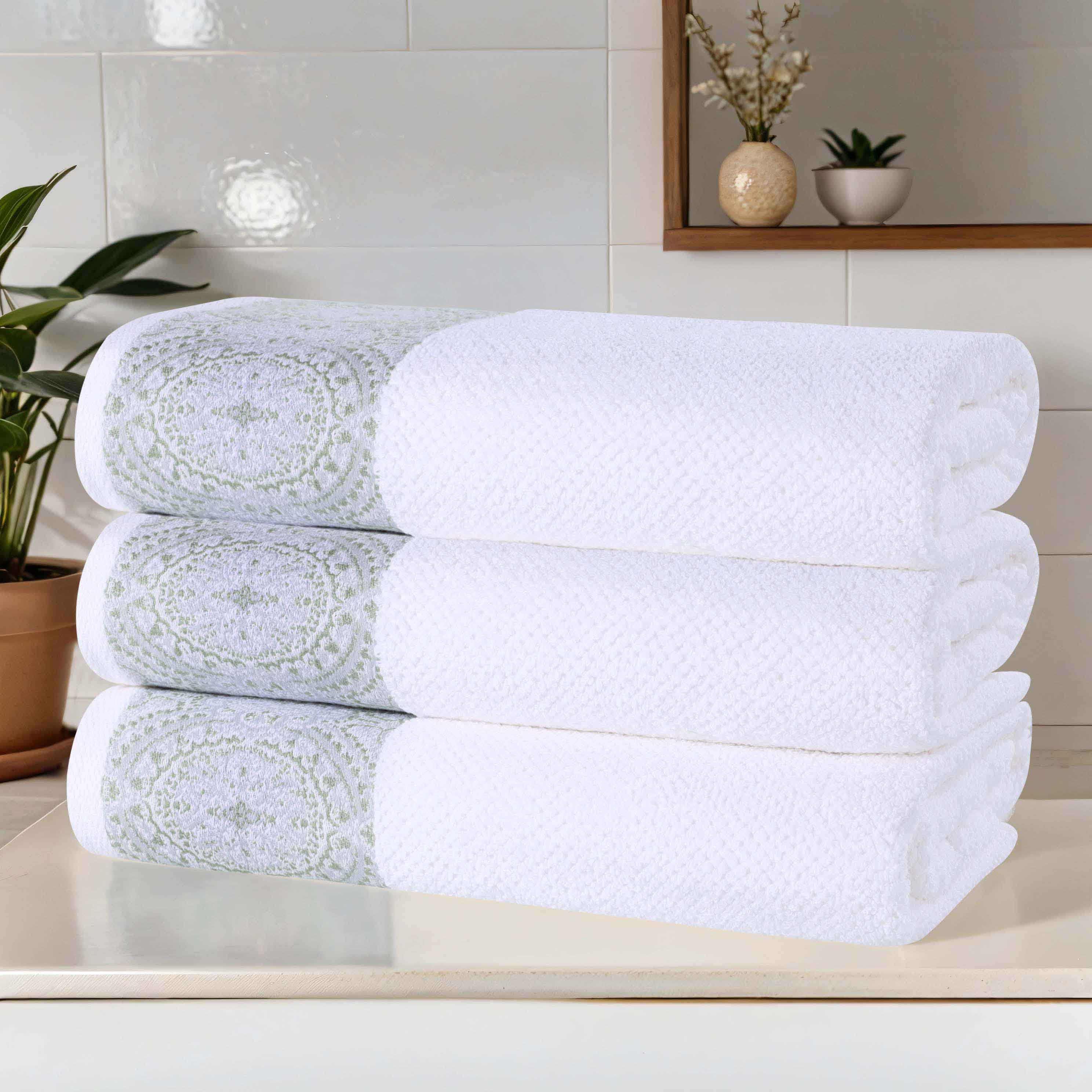 Premium Medallion Cotton Jacquard Bath Towels Set of 3 - Ultra Soft & Absorbent Luxury Towels for Spa, Bathroom & Beach Use