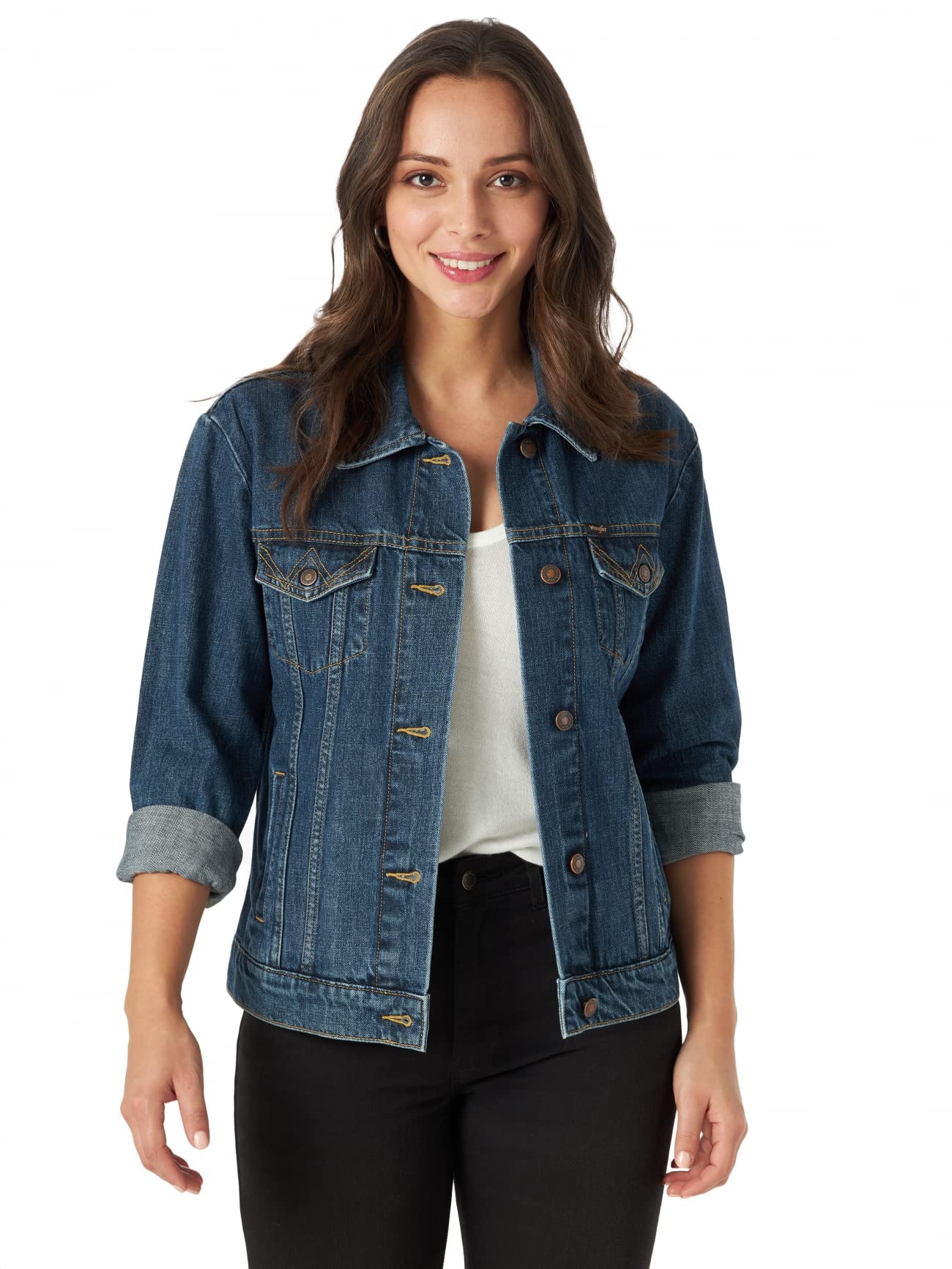Wrangler Women's Relaxed Fit Memory Maker Jean Jacket - Comfortable Denim Jacket for Casual Outfits & Outdoor Activities