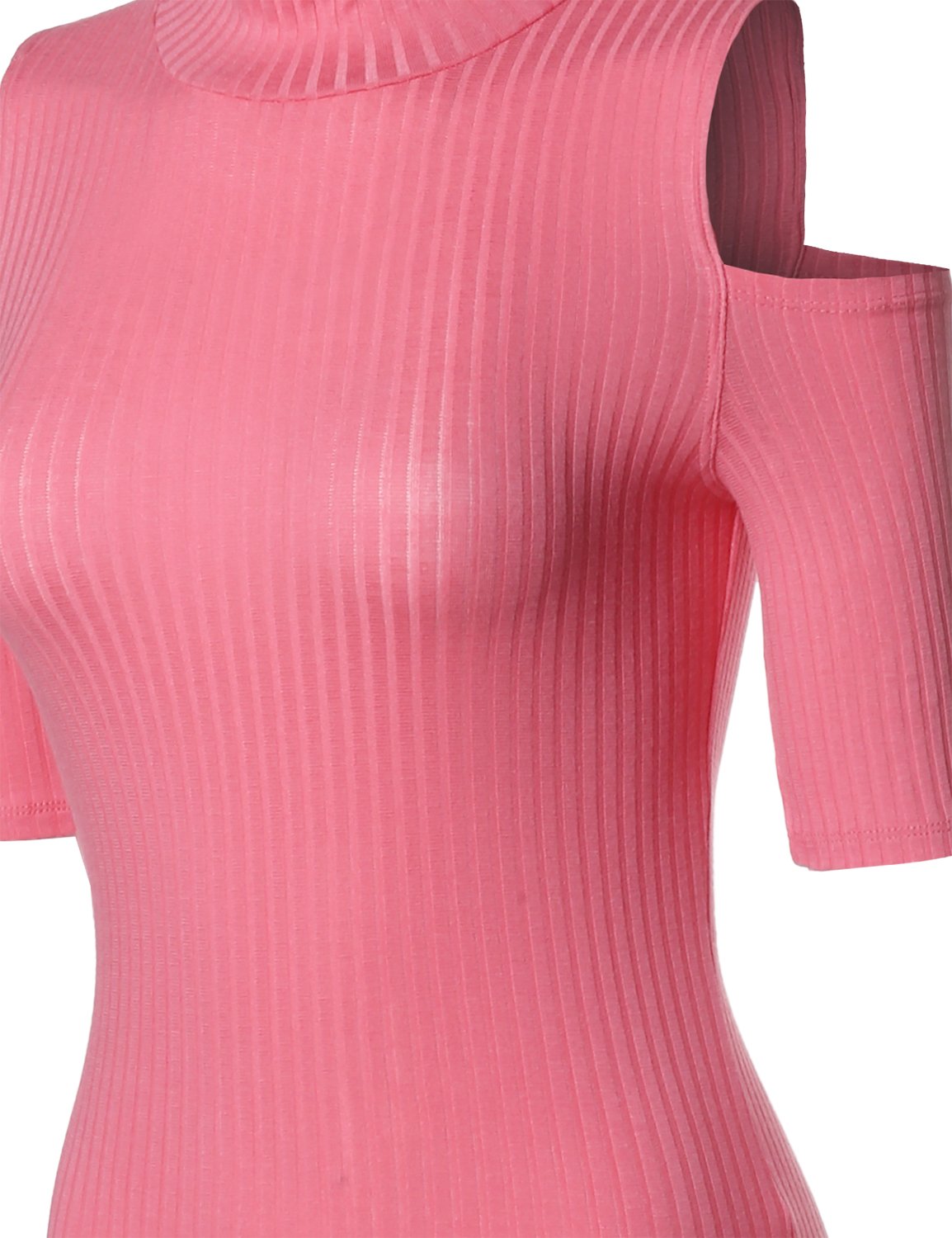 Emma Women's Lightweight Stretch Ribbed Turtleneck Open Shoulder Top - Casual & Sexy Fall Fashion for Date Night, Office Wear & Layering