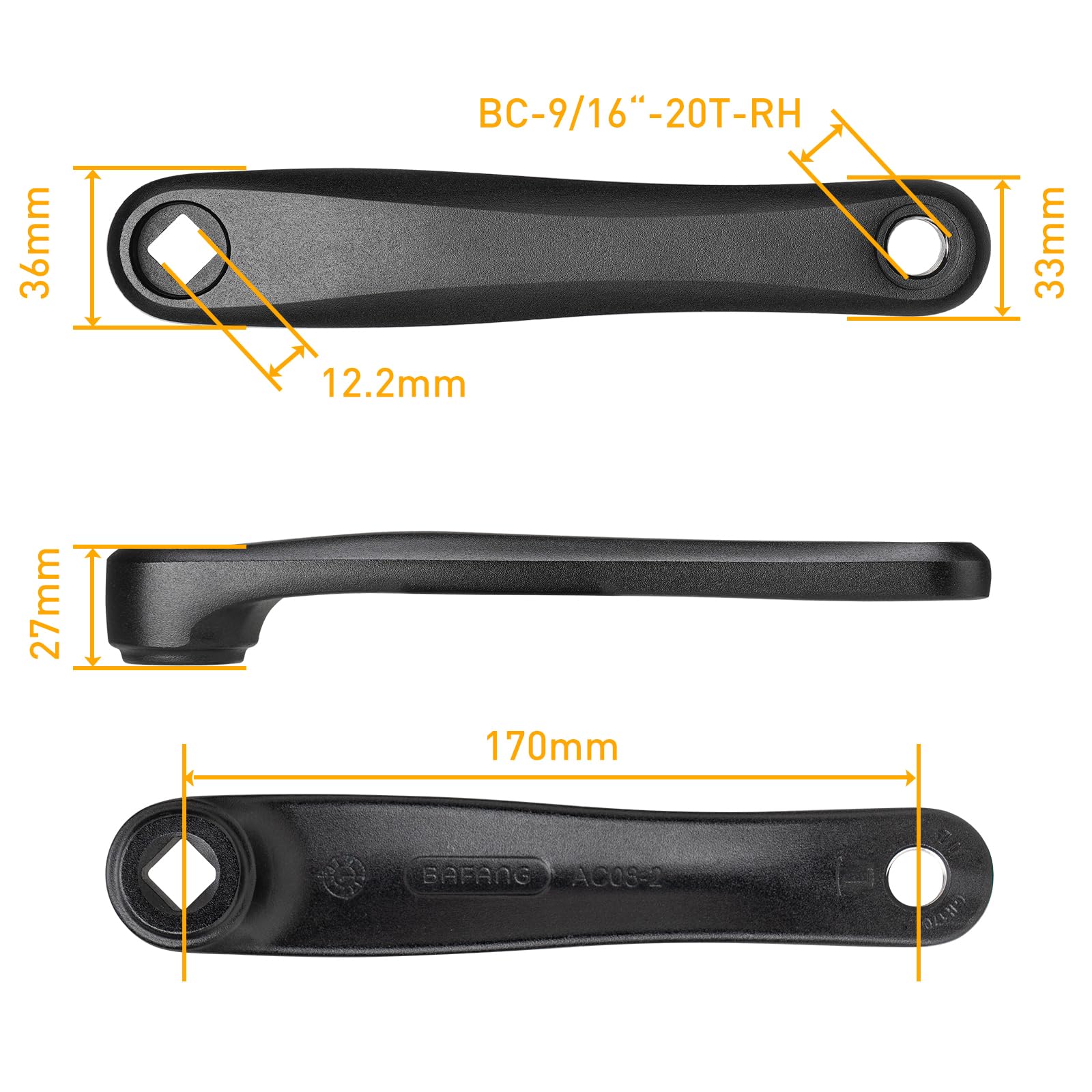 BAFANG E-Bike Crank Arm - Aluminum Alloy Left Single Chain Crank for BBS Motor Electric Bicycle - Perfect for Commuting, Mountain Biking & Urban Riding