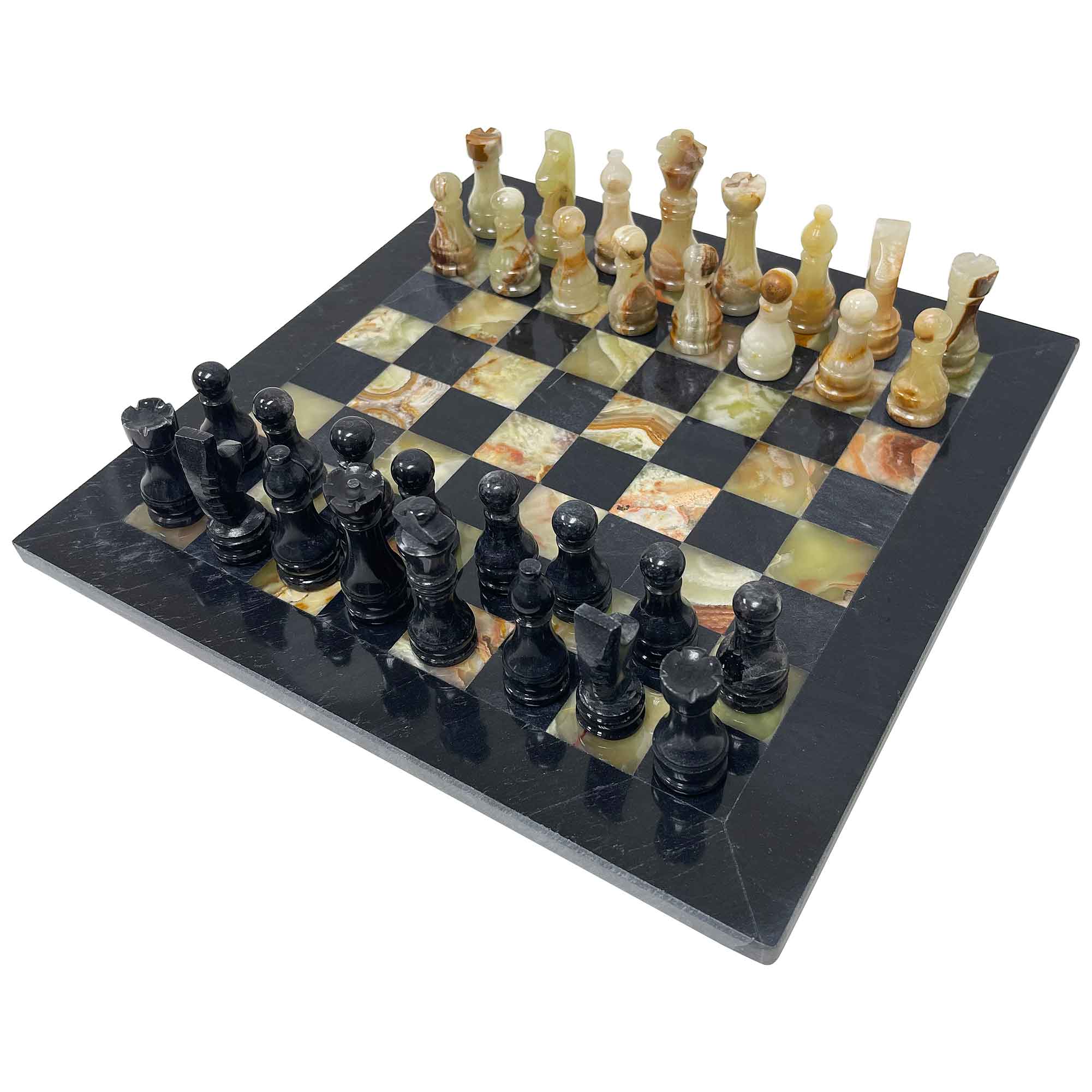 Handmade Onyx and Black Marble Chess Set - 12x12 Inch Luxury Stone Chess Board with Matching Pieces - Elegant Game Set for Adults, Home Decor, Office Display or Unique Gift Idea (GCS003) - Perfect for Game Nights, Collector's Items and Stylish Interior Design