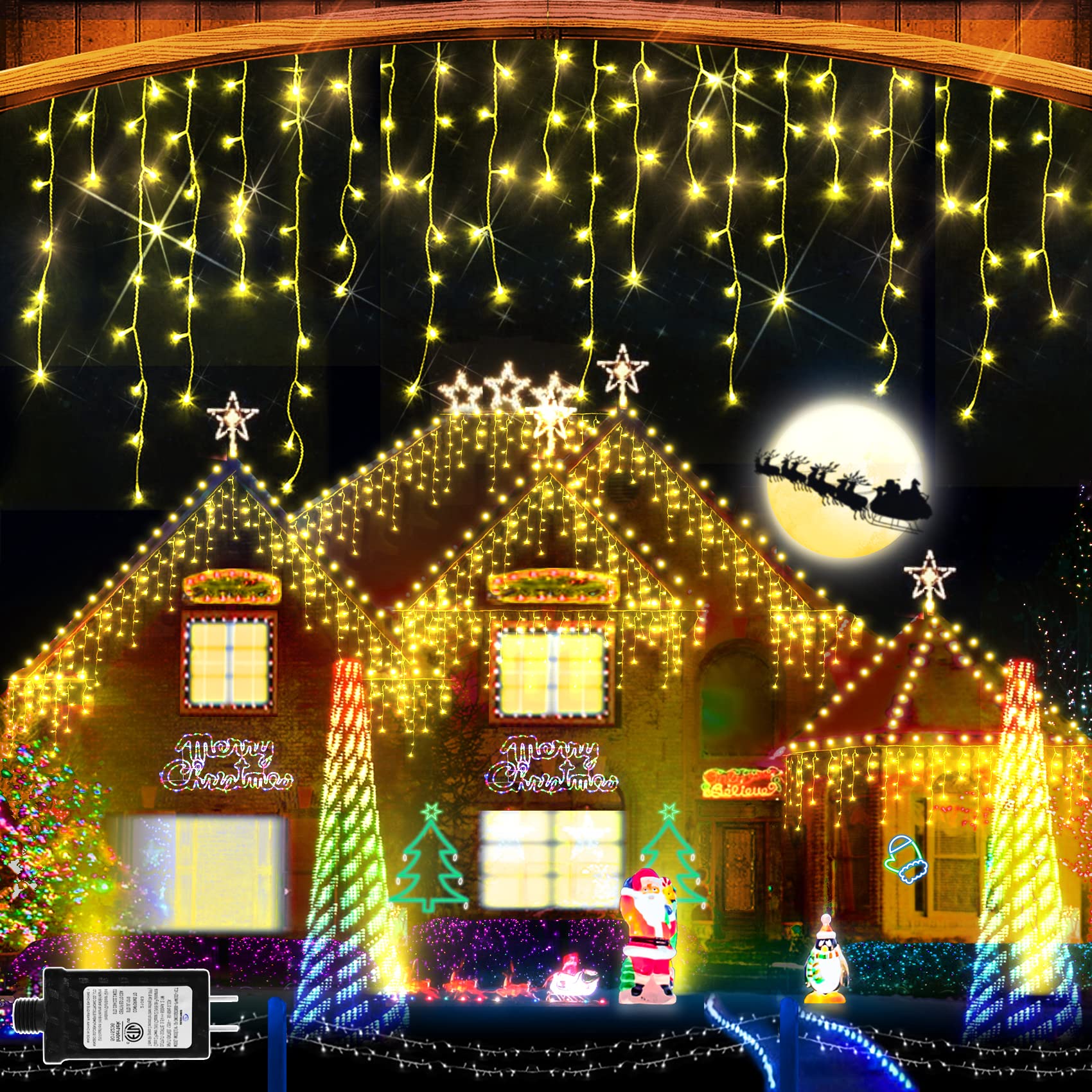 640 LED 65 FT Outdoor Christmas Lights with 120 Drops - 8 Lighting Modes, Warm White Fairy String Lights for Holiday Decor, Wedding, Party, Bedroom, Garden & Patio - Indoor/Outdoor Waterproof Christmas Decorations