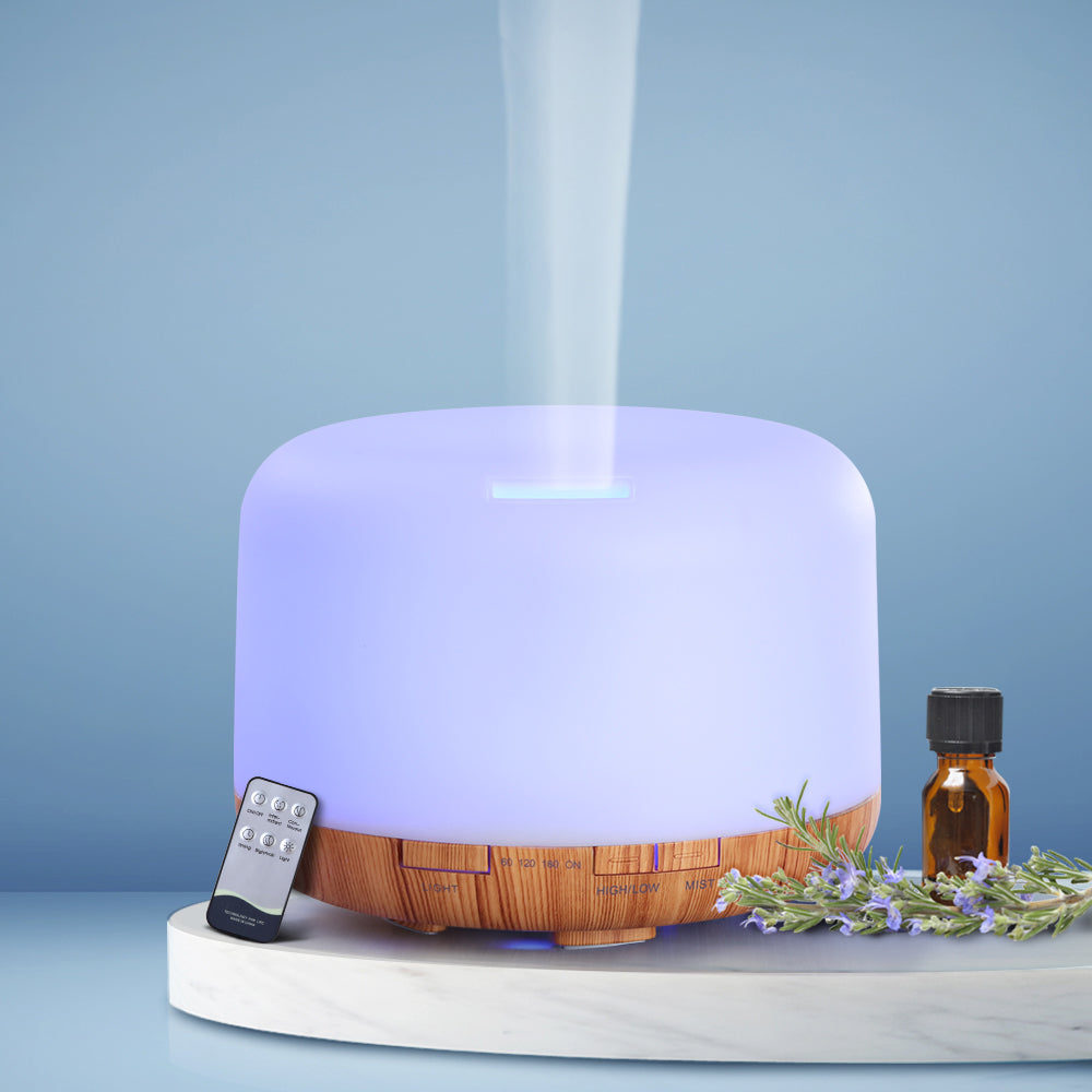 Devanti 500ml Ultrasonic Aroma Diffuser & Essential Oil Humidifier for Home, Office, Spa - Quiet, Auto Shut-Off, 7 Color LED Lights - Perfect for Relaxation, Sleep & Aromatherapy