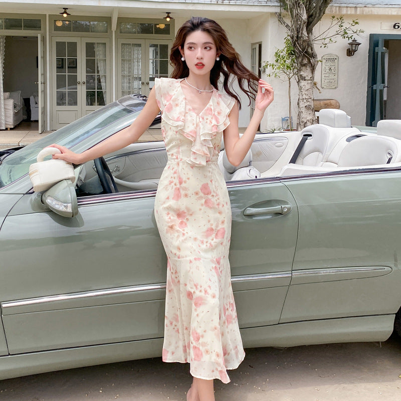 Fairy Summer Long Mermaid Floral Dress - Elegant Beach Wedding Guest Dress for Women | Perfect for Vacations, Parties & Special Occasions