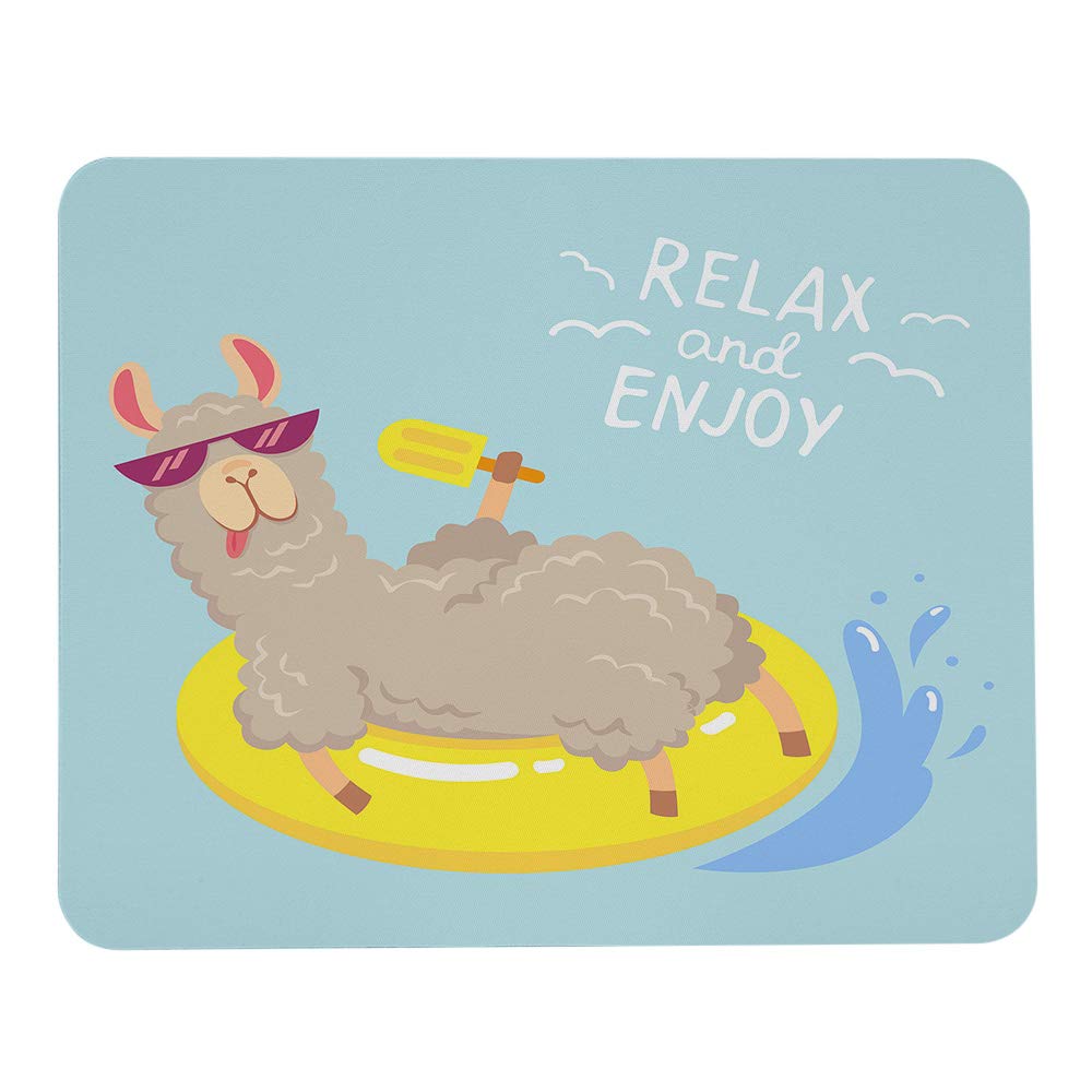 Funny Llama Mouse Pad with Ice Cream & Glasses Design - Large 7.9x9.5 Inch Rubber Non-Slip Mouse Mat for Computer, Laptop, Office Desk - Perfect for Work, Gaming & Home Office Use