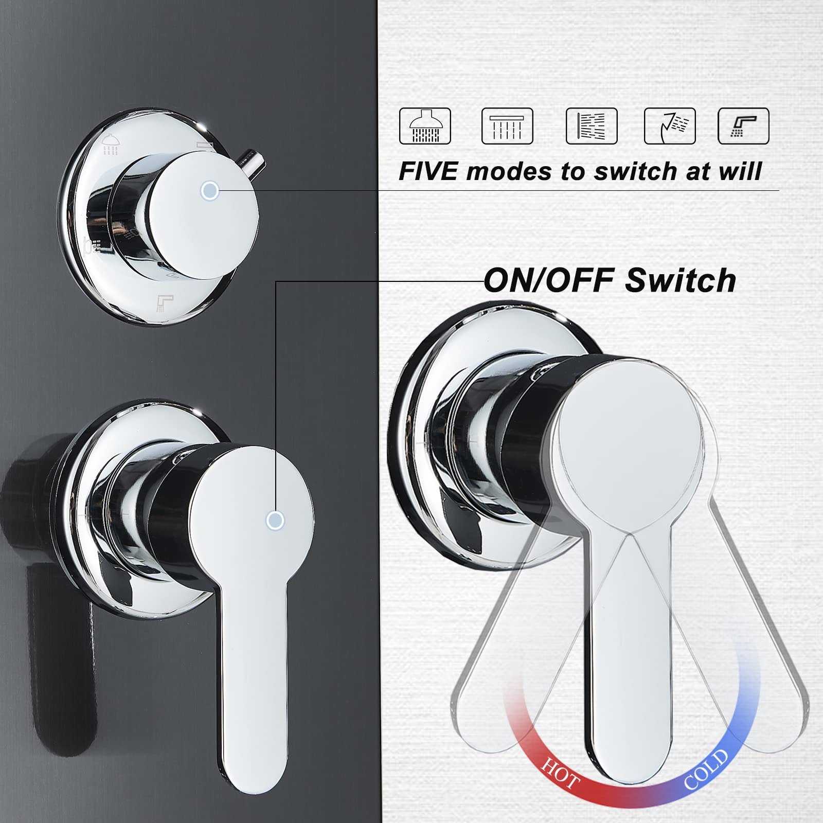 Modern Black LED Rainfall Shower Panel Tower with Waterfall Shower Head - Stainless Steel Wall Mounted Full Body Shower System for Spa-Like Bathroom Experience | Perfect for Master Bathrooms, Luxury Showers & Contemporary Home Upgrades