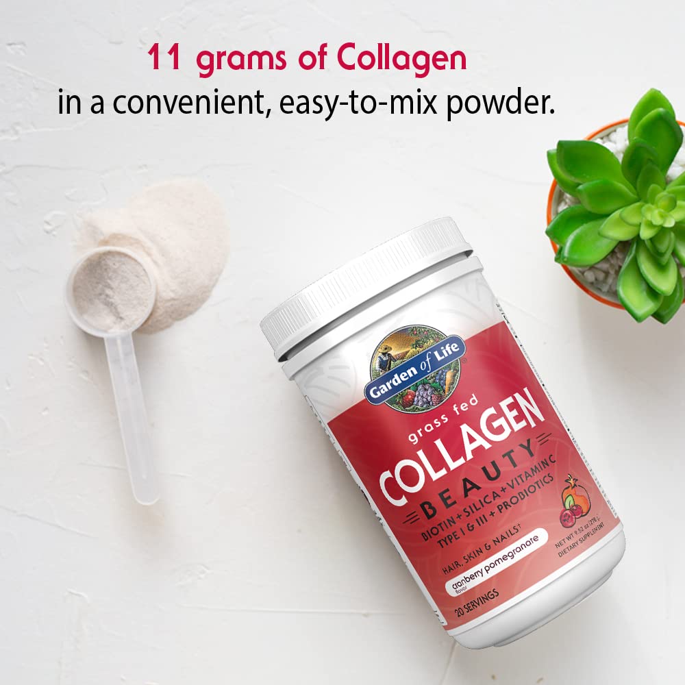 Garden of Life Grass Fed Collagen Beauty Powder - Cranberry Pomegranate Flavor, 20 Servings, Hydrolyzed Collagen Peptides for Women & Men, Supports Hair, Skin & Nails - Perfect for Smoothies, Coffee & Post-Workout Recovery