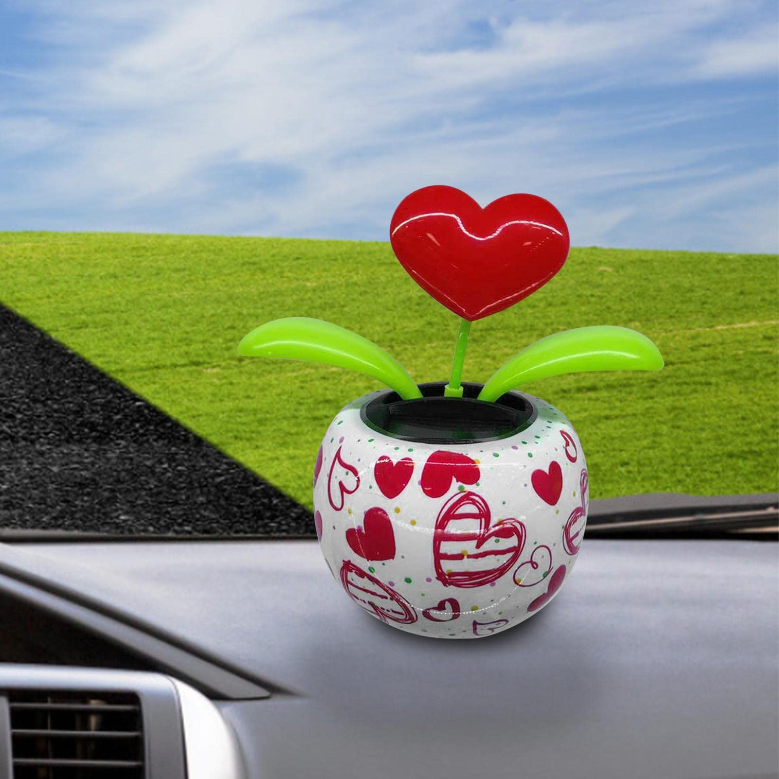 Solar Powered Dancing Flower Figurines - Heart Swing & Shaking Head Sunflower Decor for Car Dashboard, Desk, Office & Home Decor | Fun Gift Idea for Plant Lovers