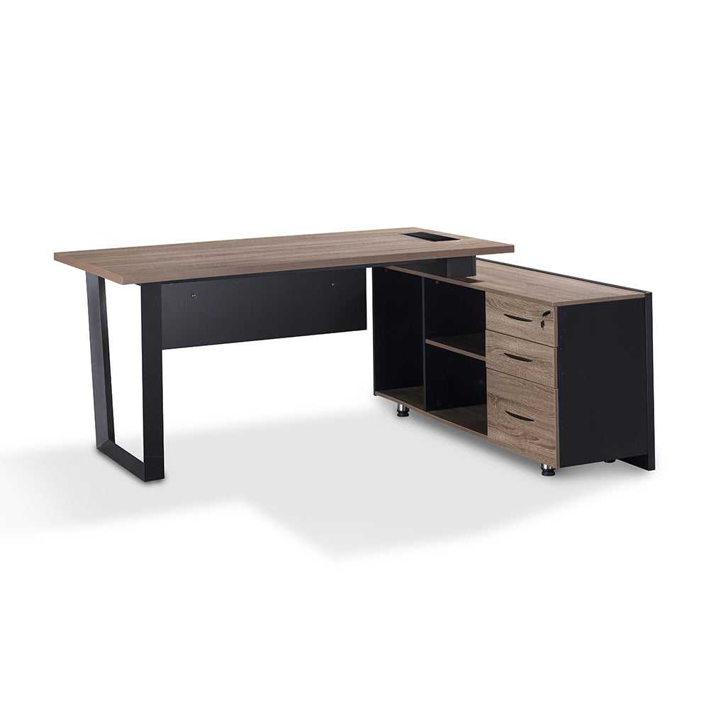 ADRIANO Executive Office Desk with Right Return - 160cm & 180cm Light Brown Wooden L-Shaped Desk for Home Office & Workspace
