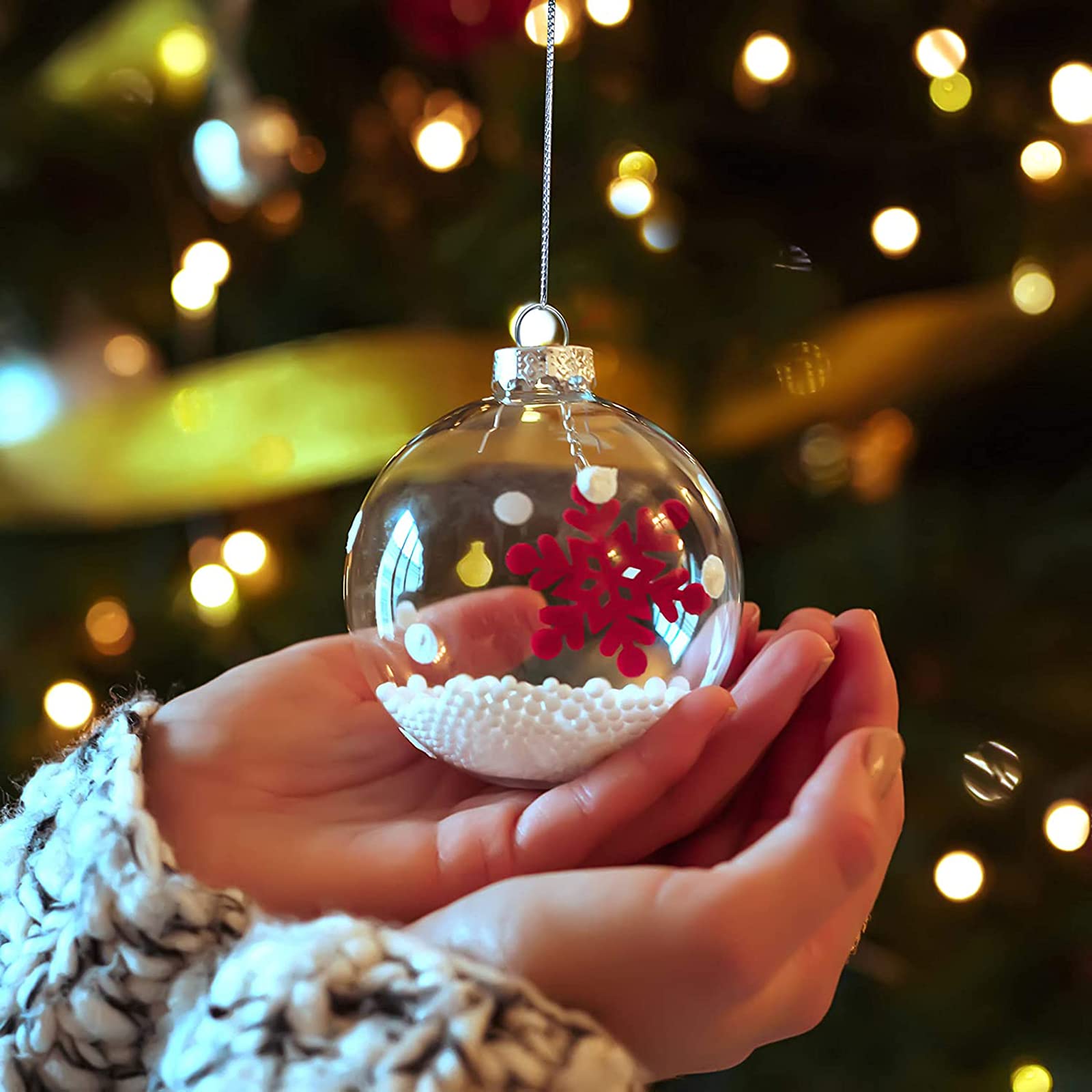 12 Pack Clear Plastic Fillable Ornament Balls - 2.36 Inch (60mm) DIY Christmas Decorations for Tree, Halloween Party, Birthday, Wedding & Craft Projects - Perfect for Holiday Gift Giving & Home Decor