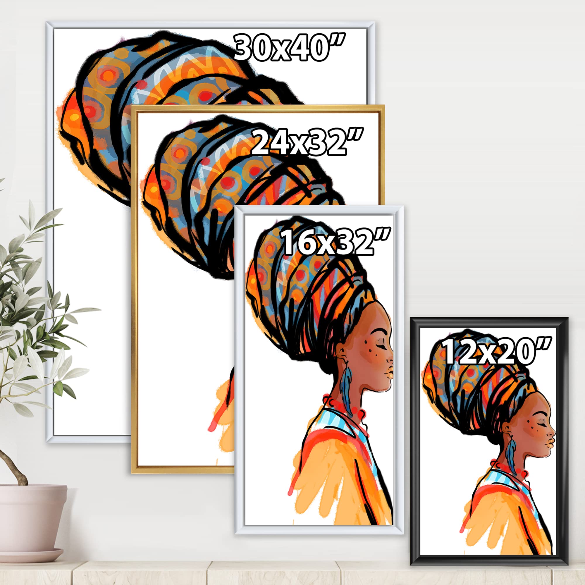 DesignQ African American Woman with Turban - Modern Framed Canvas Wall Art Print for Living Room, Bedroom & Office Decor