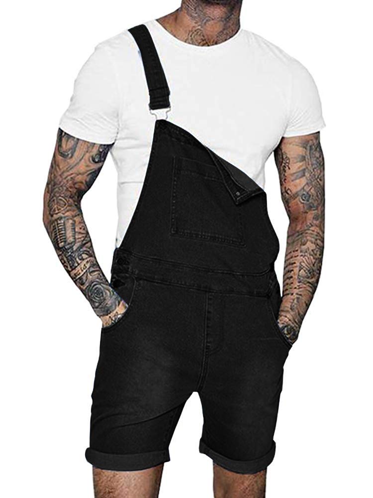 Runcati Men's Denim Shorts Bib Overalls - Loose Fit Jean Romper with Button Pockets | Casual Summer Jumpsuit for Walking, Outdoor Activities & Streetwear Fashion
