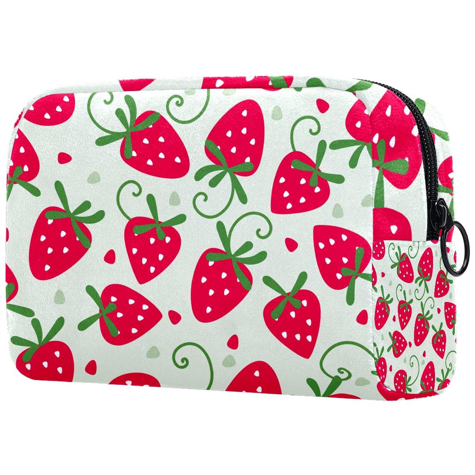 Red Strawberry Makeup Bag for Travel - Large Cosmetic Organizer with Zipper | Perfect for Women & Girls On-the-Go