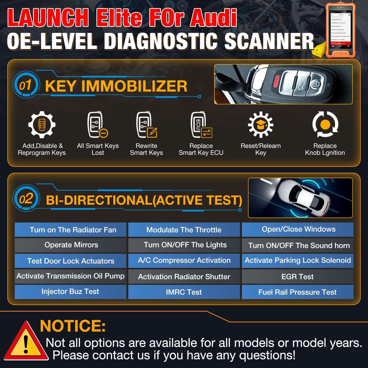 LAUNCH X431 Creader Elite OBD2 Scanner - Full System Bi-Directional Diagnostic Tool for VW, Audi, Bentley, Skoda, Bugatti, Lamborghini & Seat - Read & Clear Fault Codes, Reset Service Light - Perfect for Mechanics & DIY Car Maintenance