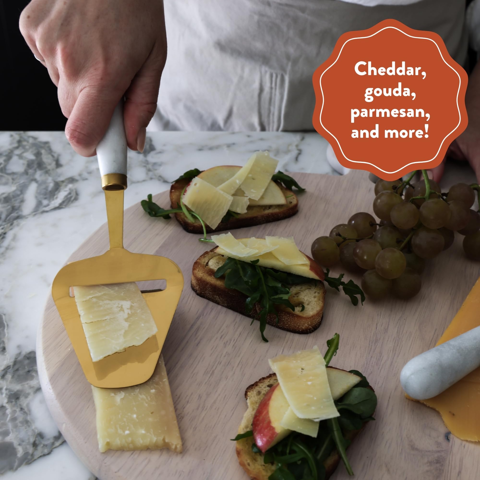 Premium Stainless Steel Marble Cheese Slicer - Handheld Cheese Cutter for Block Cheese, Cheese Plane & Shaver - Perfect for Charcuterie Boards, Wine Parties & Gourmet Cooking