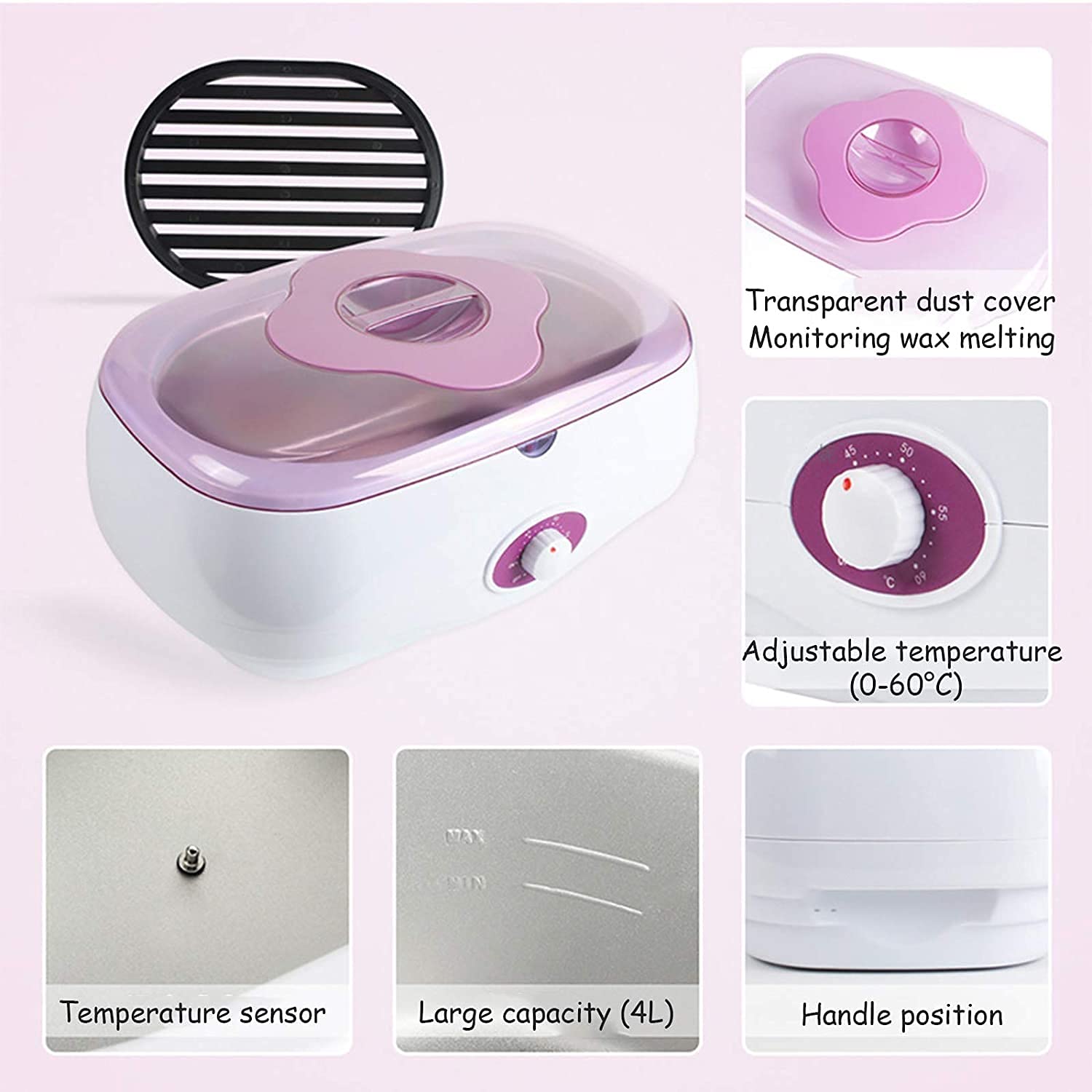 Professional Paraffin Wax Machine - 4L Large Capacity Quick Heating Wax Warmer with Adjustable Temperature & Transparent Dust Cover - Moisturizing Hand & Foot Spa Kit for Home & Salon Use (Black) - Perfect for Pain Relief, Skin Therapy & Relaxation