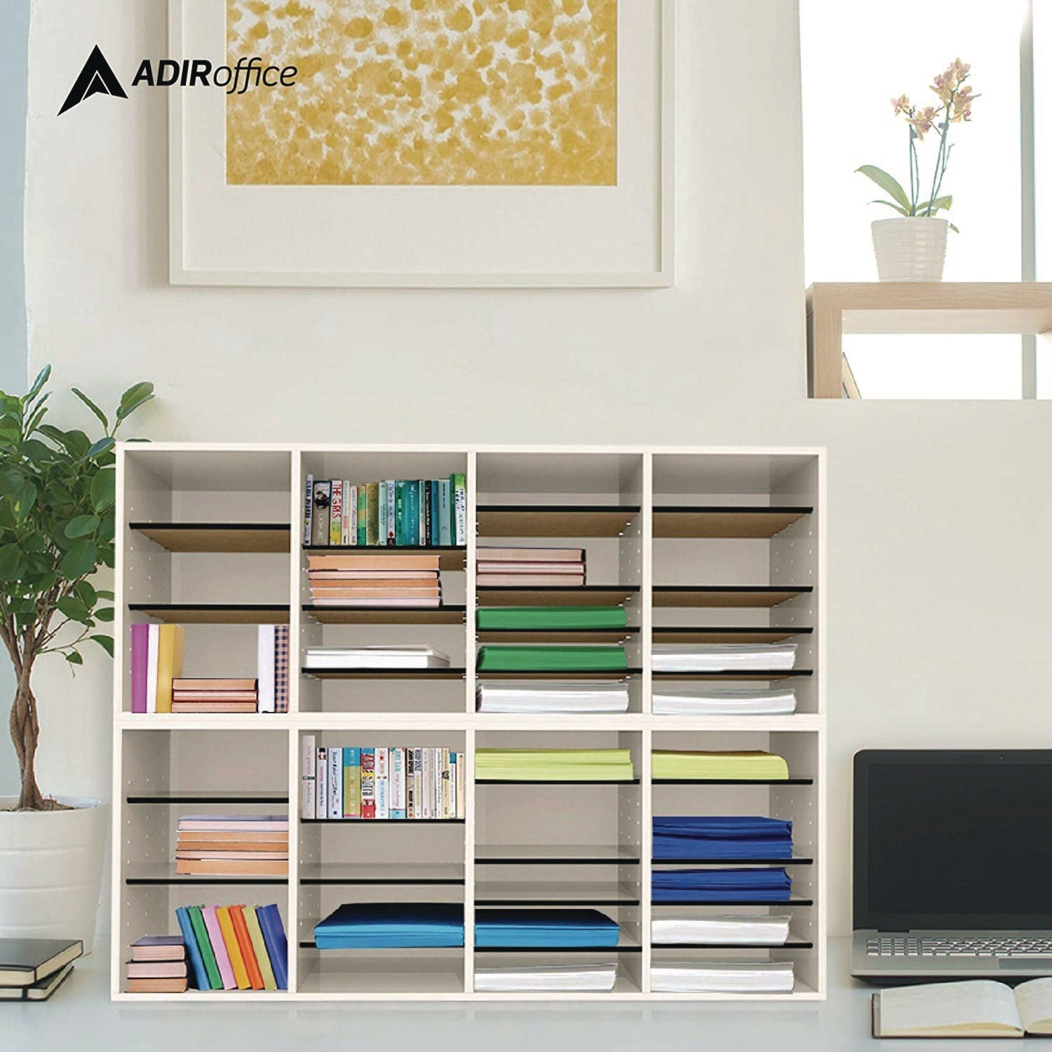 AdirOffice Wooden Adjustable 24-Section Letter Size Literature Organizer - 39.3