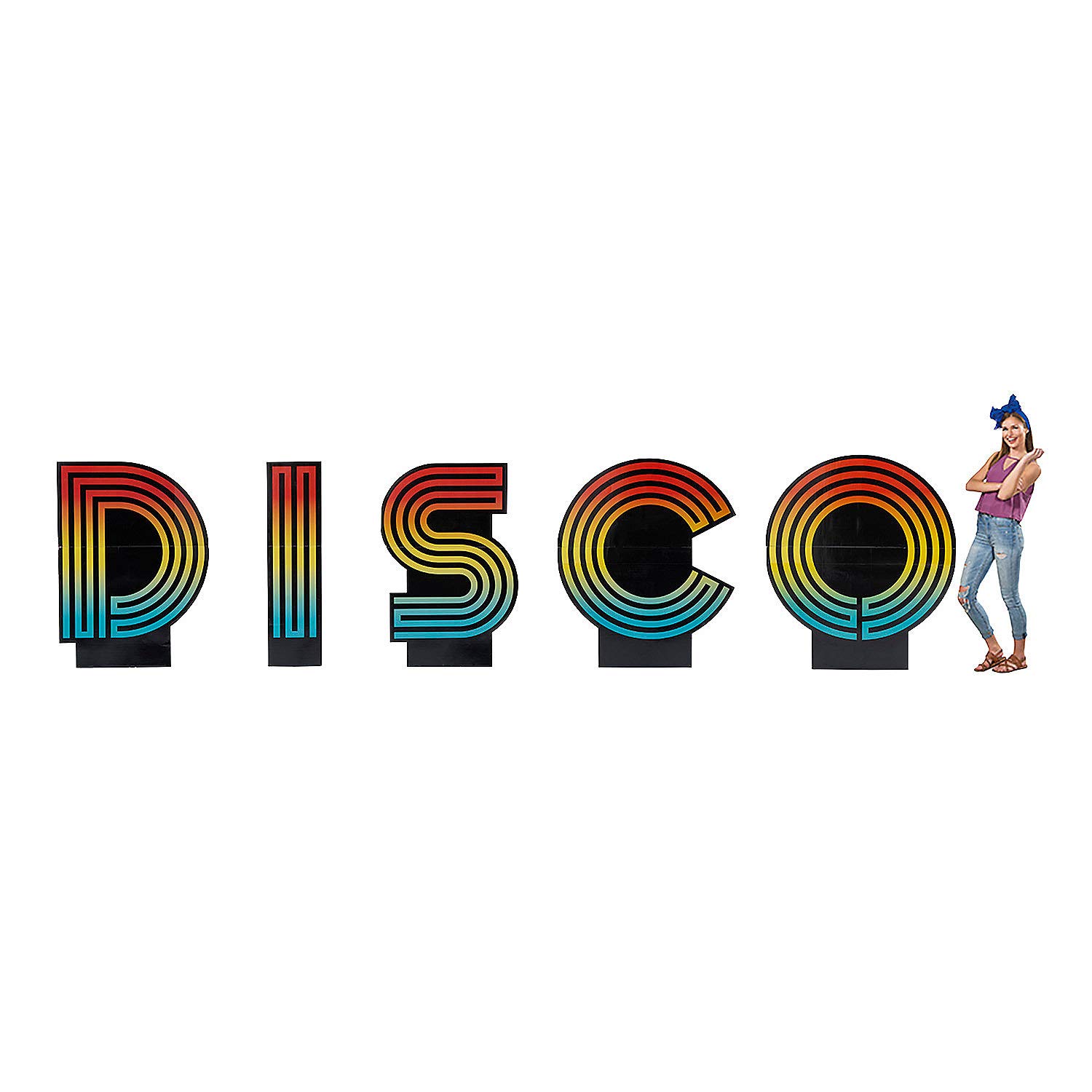 Fun Express Disco Letters Stand UPS - 5 Piece Party Decor Set for Birthday, Wedding & Dance Events - Glow in the Dark Alphabet Signs for Nightclub, Prom & Themed Parties