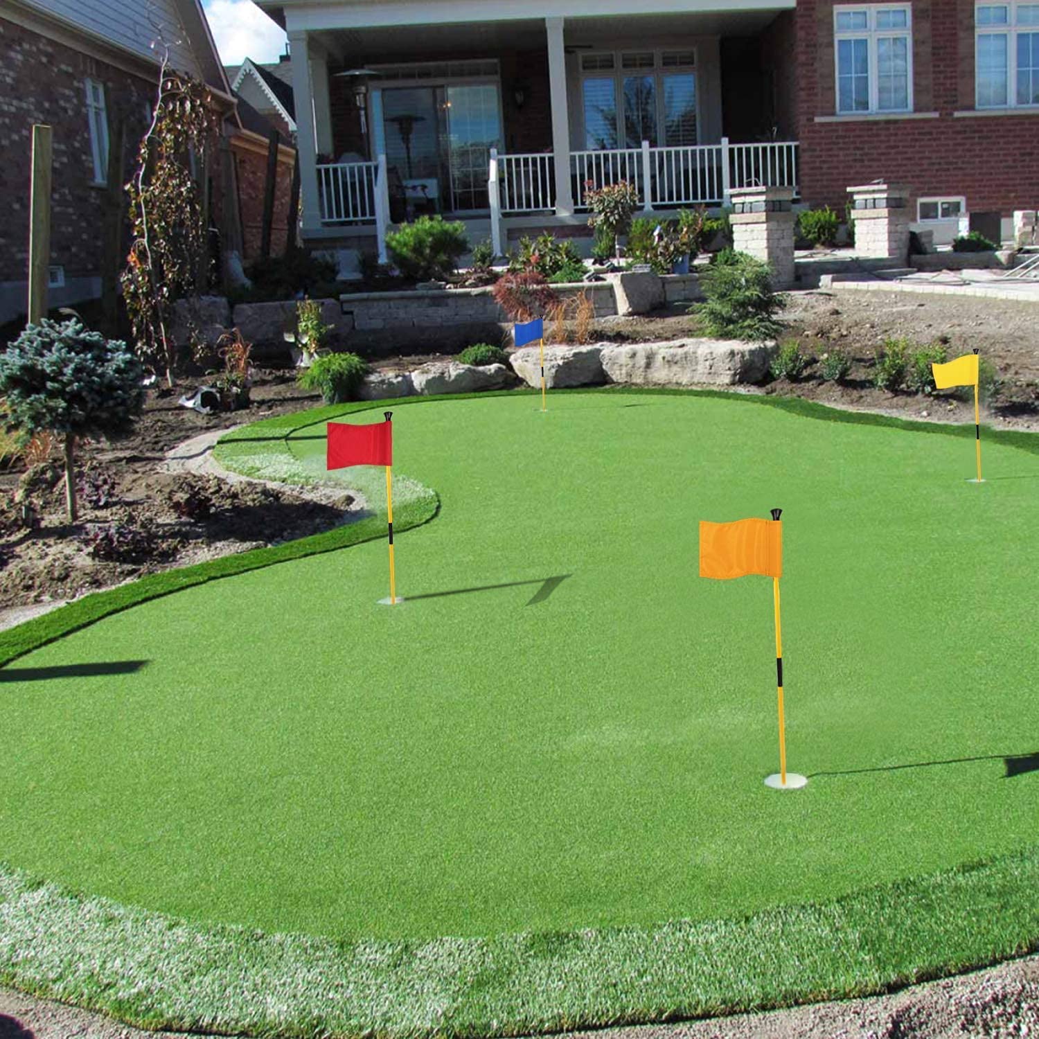 KINGTOP 4-Pack Mini Golf Flagsticks - 3 Feet Fiberglass Putting Green Flags with 6 Inch Hole Cup, Portable 2-Section Design for Backyard Practice, Training Aid & Gift Idea for Golf Enthusiasts (Orange) - Perfect for Home Putting Greens, Driving Ranges & Outdoor Golf Games