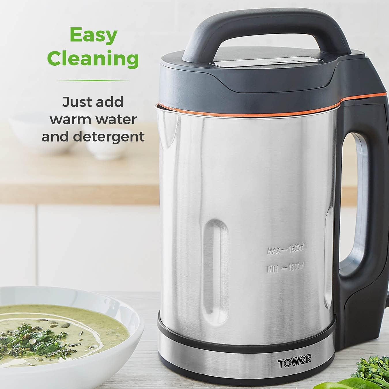 T12031 1000W Smart Soup & Smoothie Blender with 1.6L Stainless Steel Jug, Sharp Blades for Smoothies, Soups, Baby Food - Perfect for Kitchen, Office, Healthy Lifestyle