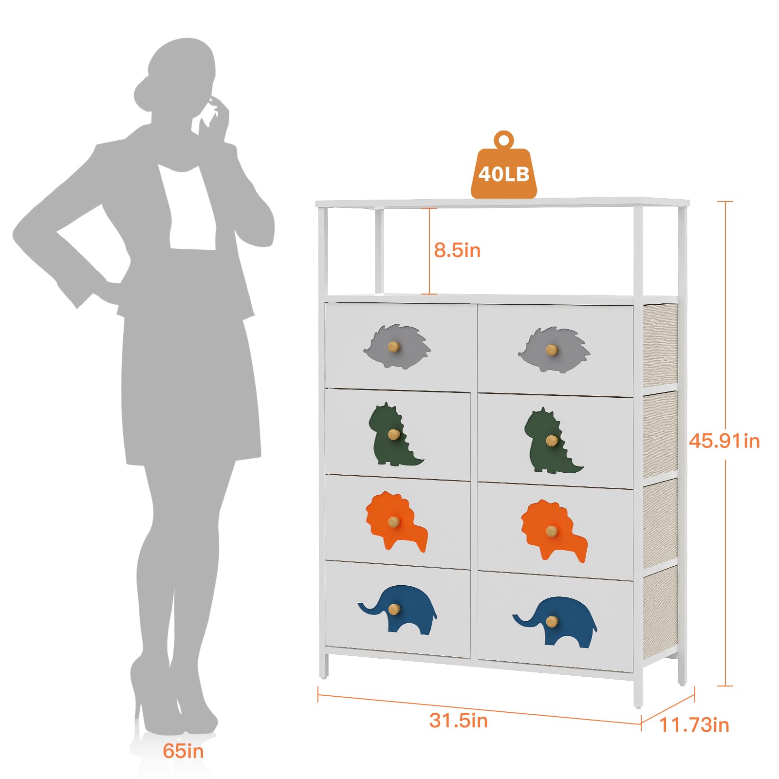 FRAPOW 8-Drawer Kids Dresser with Shelves - Tall Nursery Storage Organizer, Large Fabric Dresser with Wooden Top & Open Shelf, Sturdy Metal Frame - Perfect for Bedroom, Hallway, Living Room & Kids Room Organization