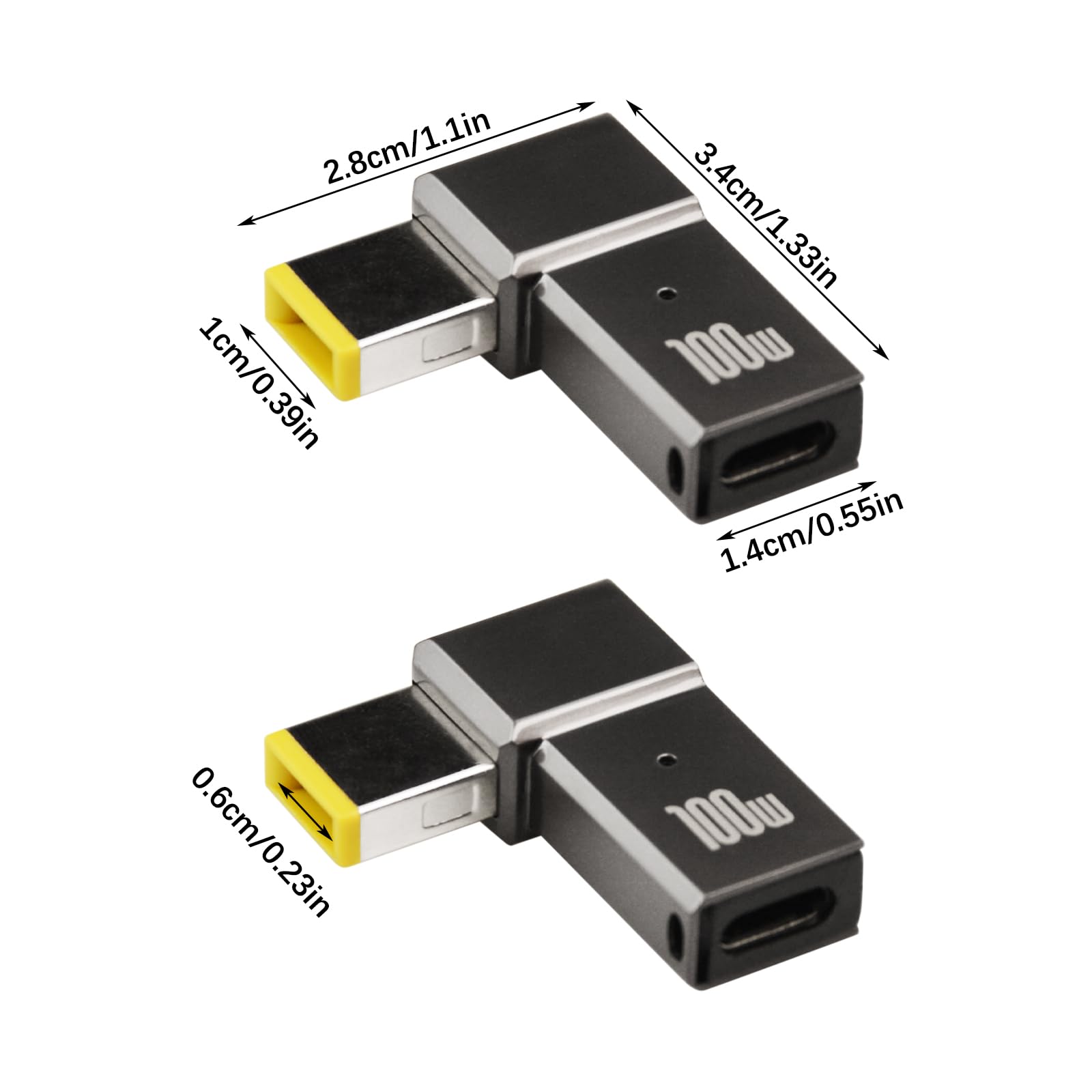 2Pcs USB C to Slim Tip Adapter 100W 5A Fast Charging Cable - USB C Female to Slim Tip Rectangle PD Converter for Lenovo Laptops - Zinc Alloy Durable Design for Home Office & Travel Charging