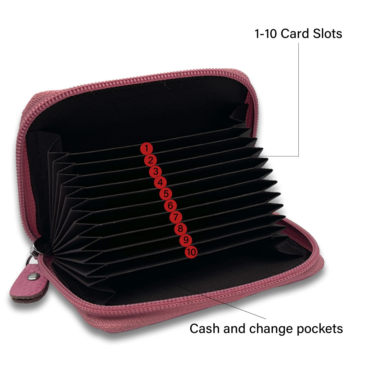 RFID Blocking Genuine Leather Credit Card Holder - Slim Travel Wallet for Women & Men - Secure Anti-Theft Protection - Perfect for Airport, Commuting & Everyday Use (Pink)