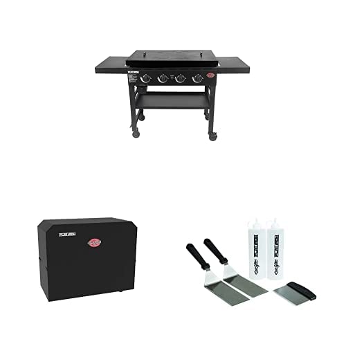 Char-Griller 8036 Flat Iron 4-Burner Outdoor Gas Griddle Grill with Lid, Cover & Accessory Kit - Perfect for Backyard BBQs, Tailgating & Outdoor Cooking