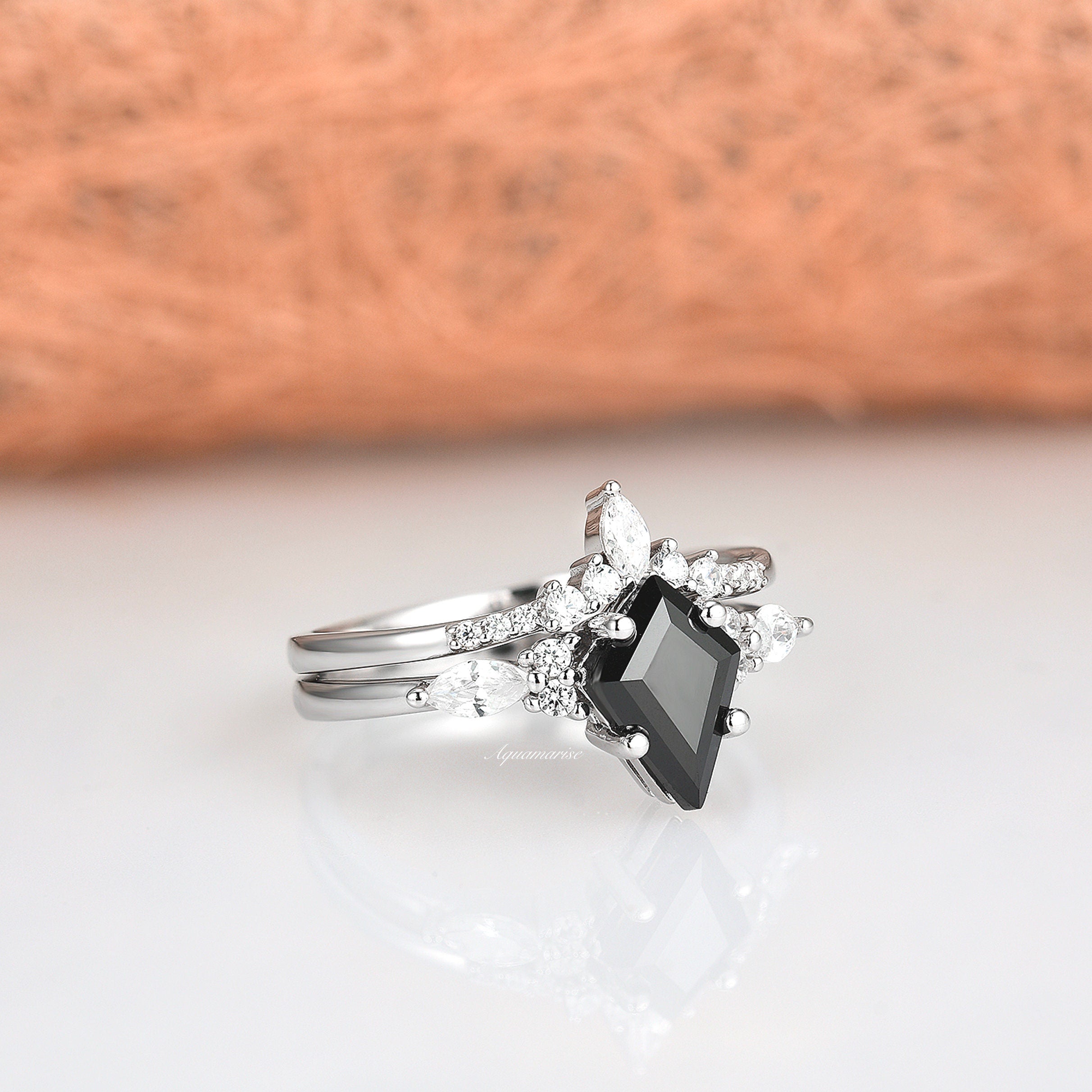 Skye Kite™ Black Diamond Ring Set - Sterling Silver Wedding Band & Engagement Ring for Women, Perfect for Anniversary Gifts & Romantic Occasions