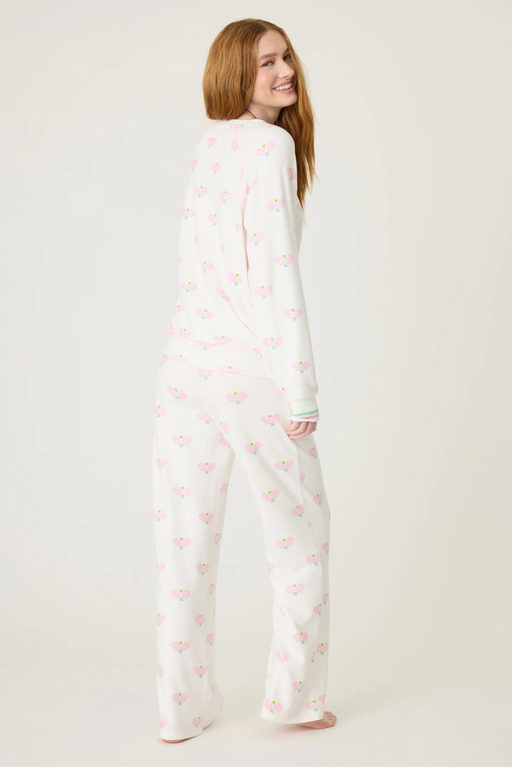 Peachy Heart Long Sleeve Pajama Set for Women - Soft Cotton Sleepwear with Romantic Floral Print - Perfect for Cozy Nights, Loungewear & Valentine's Day Gifts