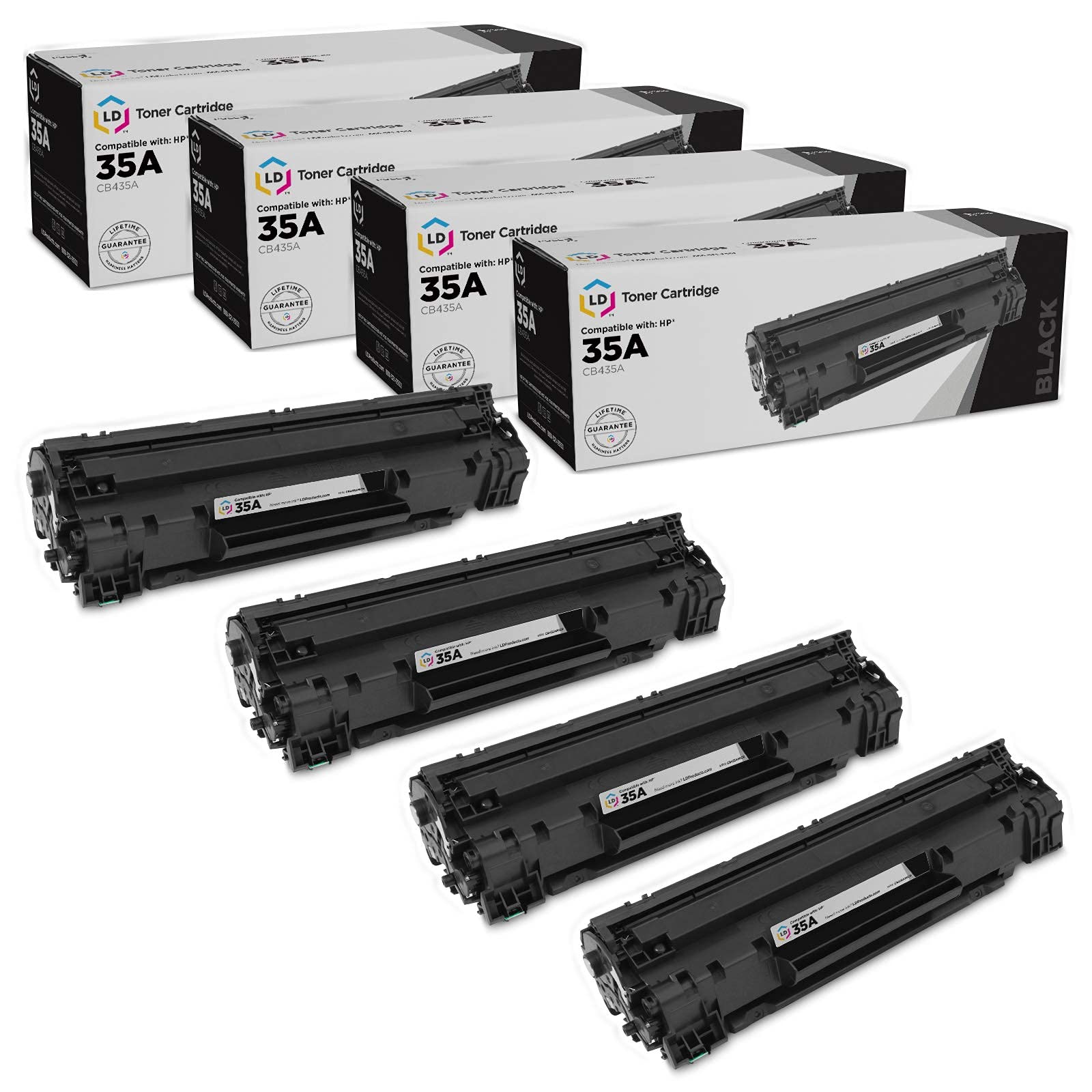 LD Products High-Yield Compatible Toner Cartridge Replacement for HP 35A CB435A (4-Pack, Black) - Works with HP Laserjet P1002, P1005, P1006, P1007, P1008 Printers - Perfect for Home & Office Printing Needs