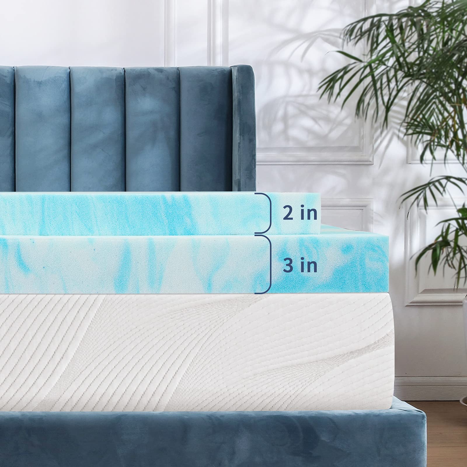 Gel Swirl Memory Foam Mattress Topper for Twin Bed - 3 Inch Cooling Mattress Pad for Back Pain Relief & Pressure Relief - Light Blue Soft Bed Topper - Perfect for Hot Sleepers & Side Sleepers