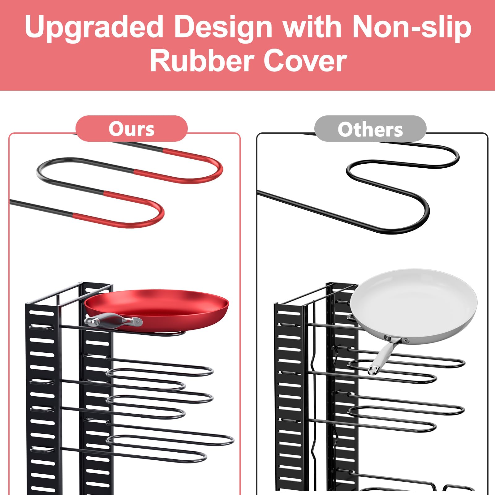 MUDEELA 8-Tier Under Cabinet Pots and Pans Organizer Rack - Adjustable Kitchen Storage Solution with 3 DIY Installation Methods - Perfect for Small Kitchens, Pantries, and Cabinet Organization