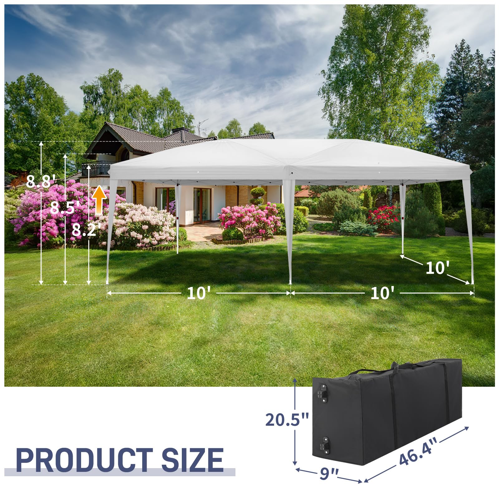 10' x 20' Pop Up Canopy Tent with Removable Sidewalls & Carry Bag - Waterproof Instant Shelter with Transparent Windows - Portable Easy Setup Canopy for Commercial Use, Backyard Parties, Outdoor Events & Patio Gatherings - Perfect for Weddings, Farmers Markets & Beach Picnics (White)