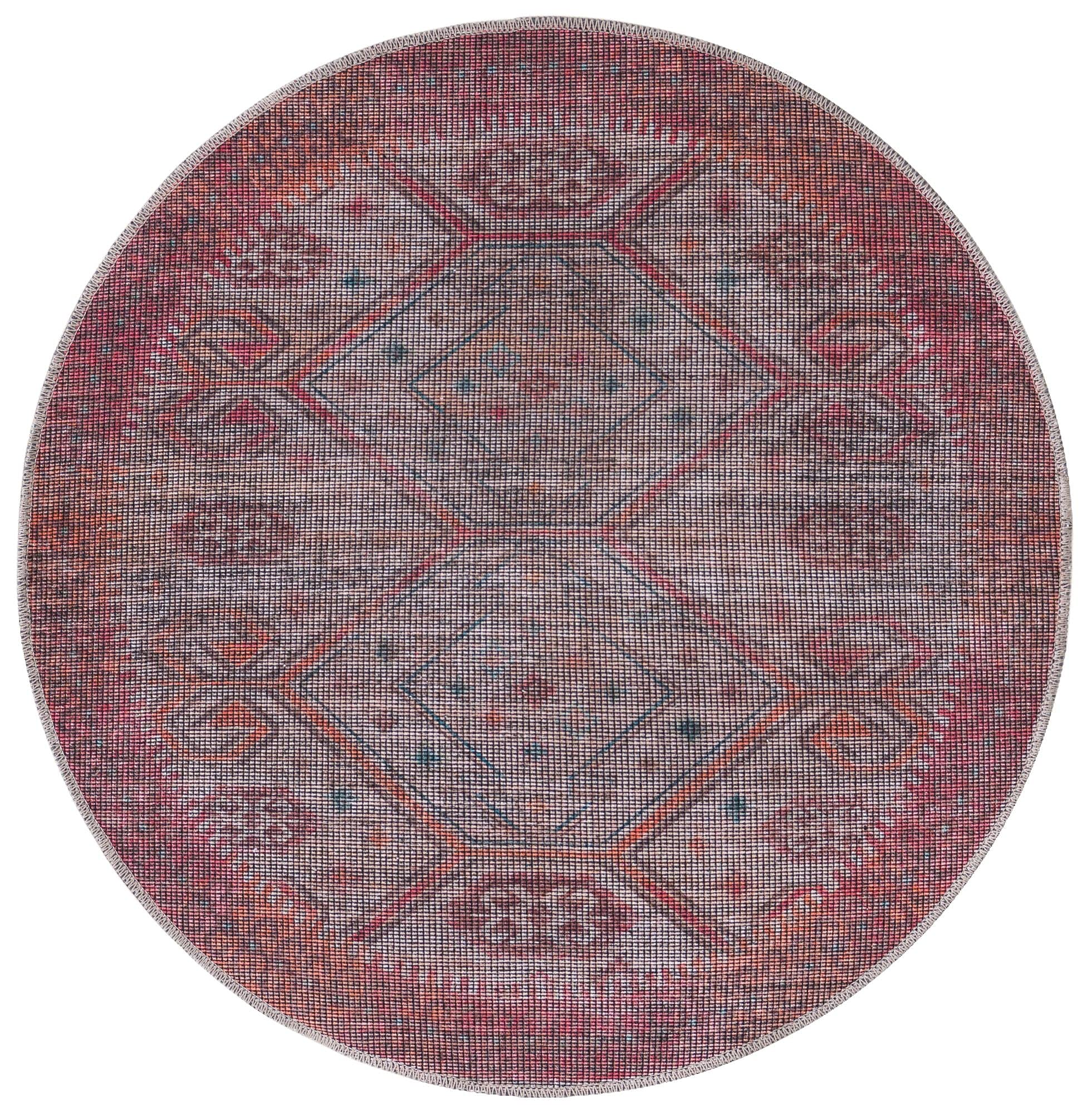 Washable 8 Ft Round Rust Red Flatweave Rug - Sisu Collection by Rugs.com | Non-Slip Kitchen & Dining Room Rug for Easy Cleaning & Home Decor