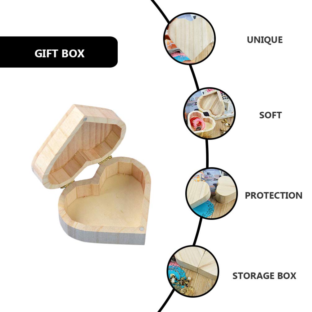EXCEART 2-Piece Unfinished Heart Shaped Wooden Jewelry Box Set - DIY Craft Storage for Rings, Necklaces & Small Treasures - Perfect for Valentine's Gifts, Wedding Favors & Home Organization