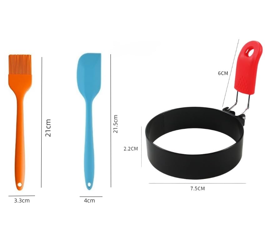 Stainless Steel Egg Rings Set of 4 - Nonstick, Heat-Resistant Egg Molds with Silicone Brushes & Spatulas for Cooking Fried Eggs, Pancakes, Crepes (4 Colors) - Perfect for Breakfast, Brunch & Family Cooking