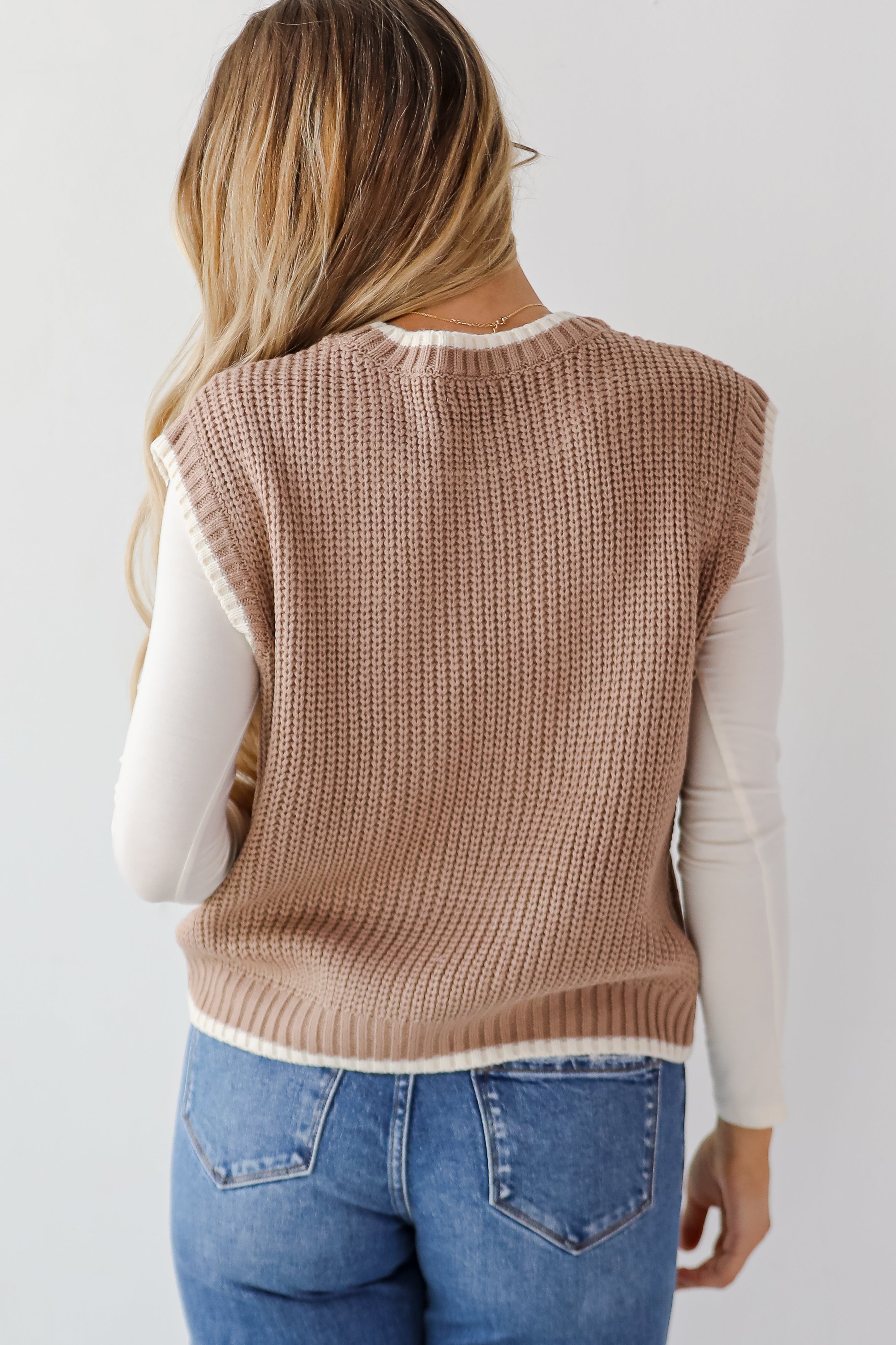 Cozy Taupe Cable Knit Sweater Vest for Women - Warm Winter Layering Piece for Office, Casual Outfits & Fall Fashion