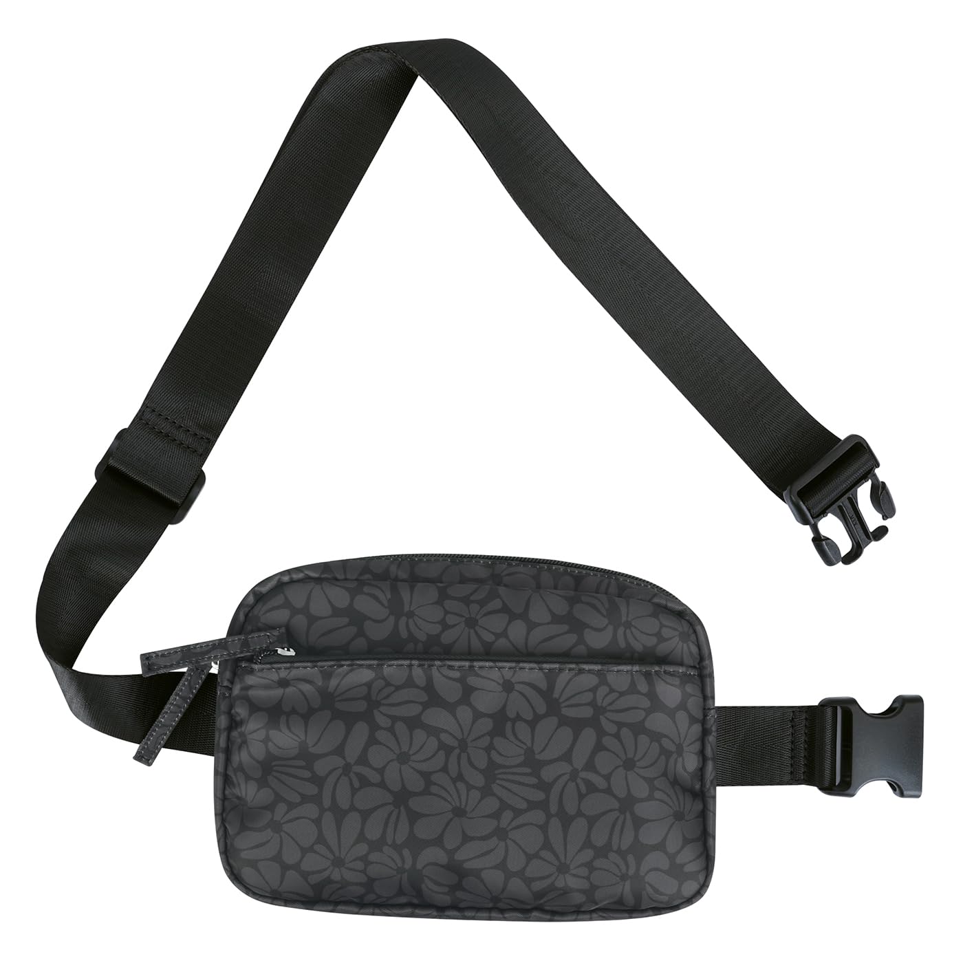 HDE 2L Adjustable Fanny Pack Cross Body Belt Bag for Travel, Running, Hiking - Black Floral Pop Waist Pack | Hands-Free Convenience for Outdoor Activities & Daily Use