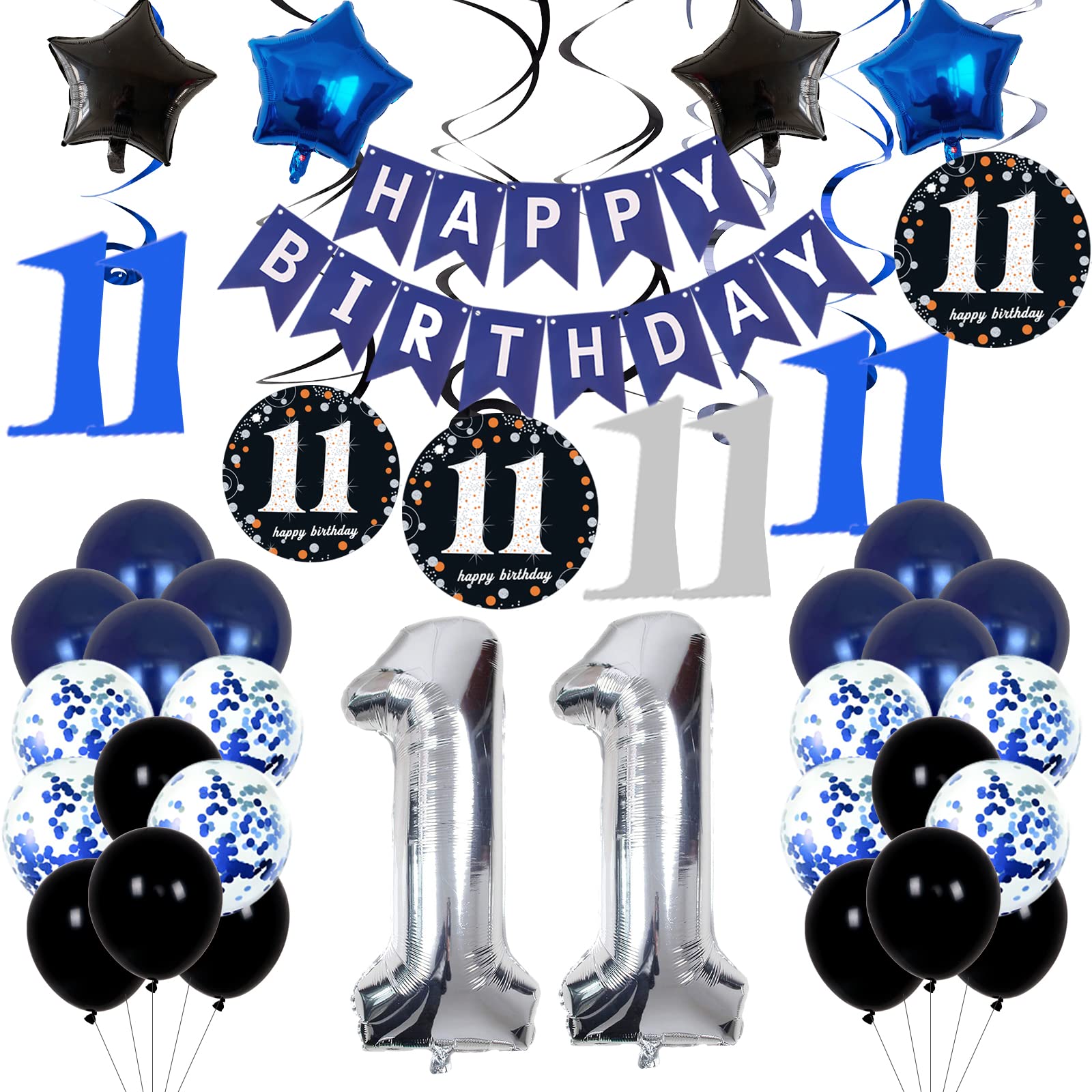 **11th Birthday Party Decorations for Boys & Girls - Navy Blue Kids Birthday Supplies with HAPPY BIRTHDAY Banner & Balloons - Perfect for 11-Year-Old Birthday Celebrations, Home Parties & Classroom Decor**